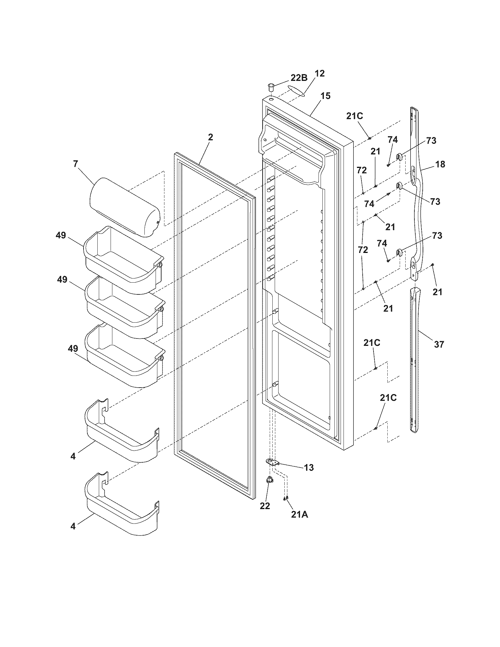 Frigidaire FRS6L7EFS0 refrigerator door diagram