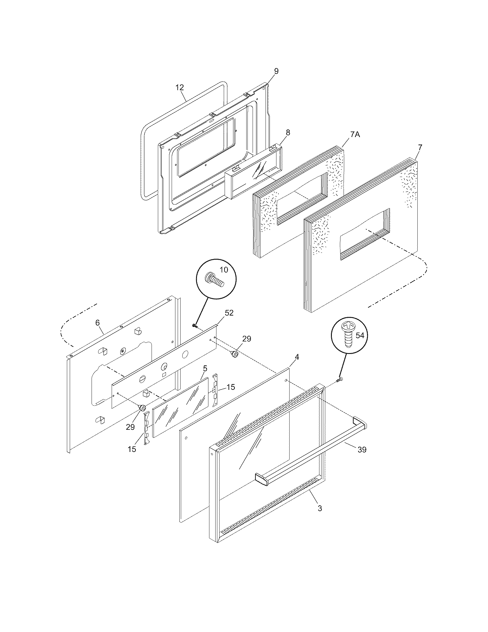 Tappan TGF657BFW8 door diagram