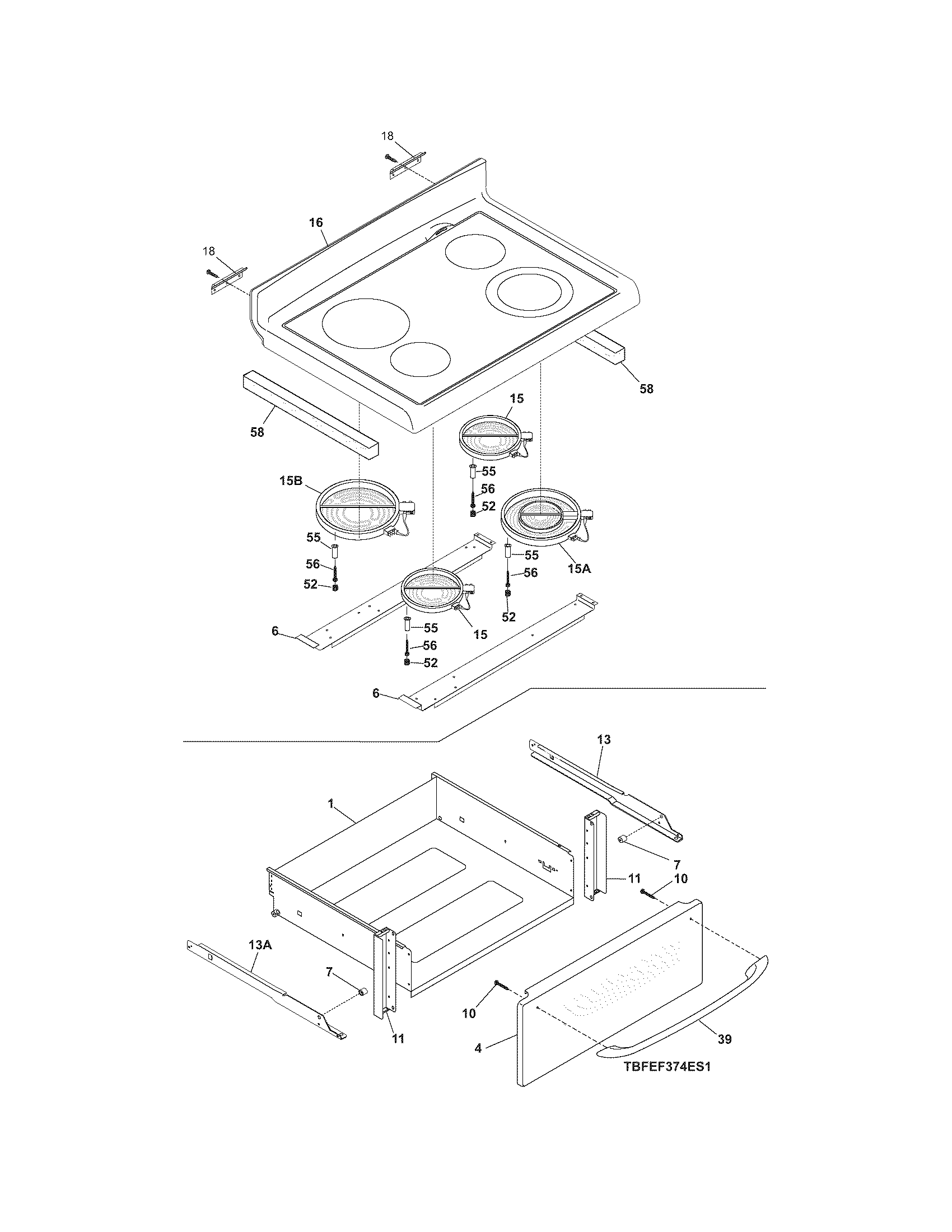 Frigidaire BFEF323ES1 top/drawer diagram
