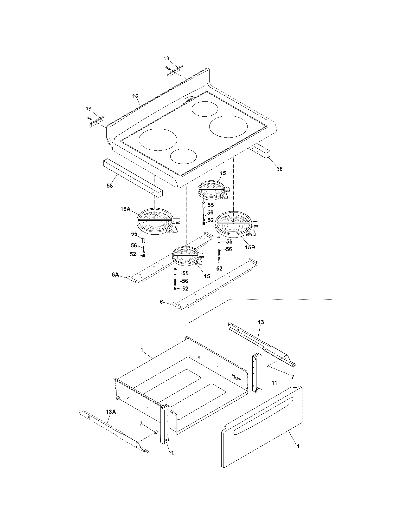 White-Westinghouse CWEF322ES3 top/drawer diagram