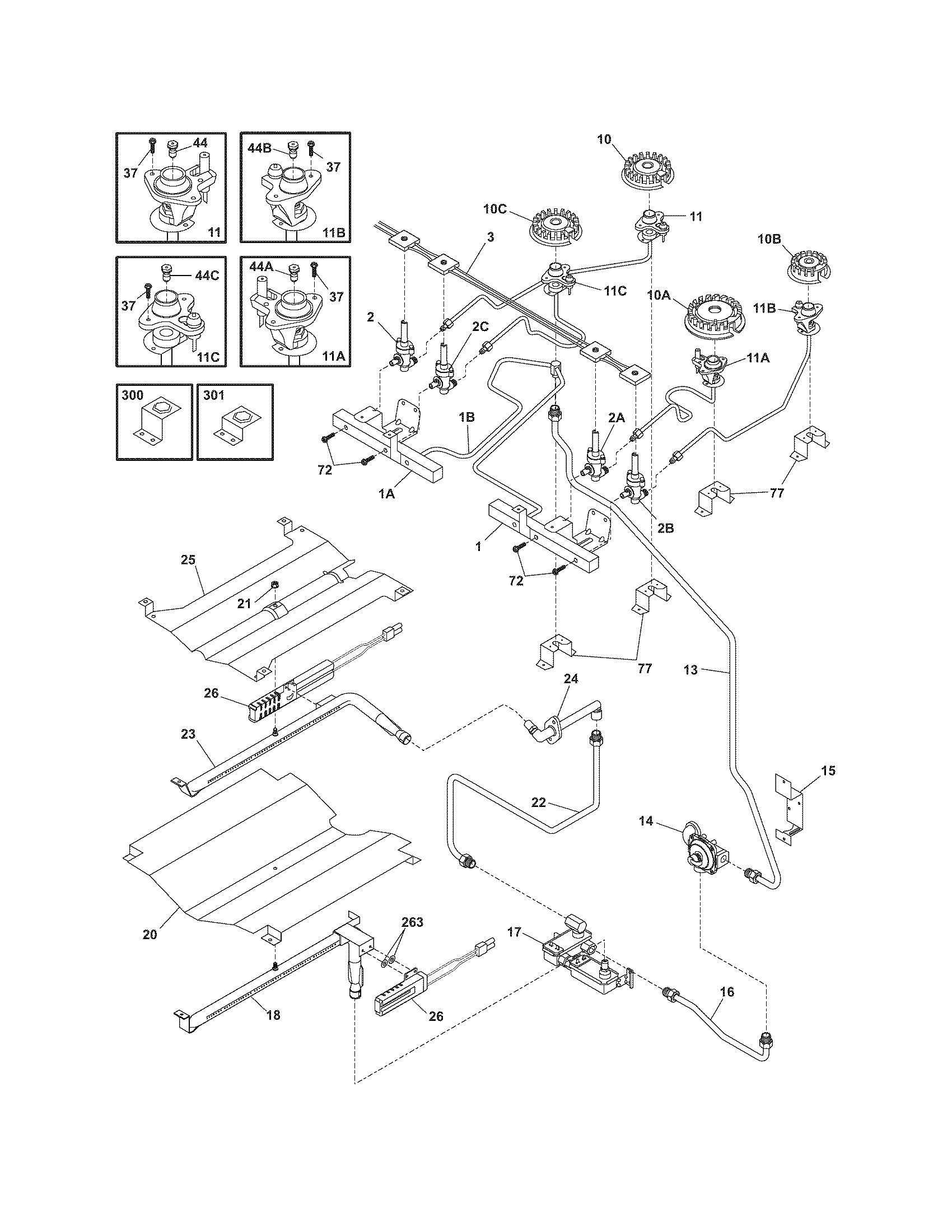 Frigidaire GLGS389ESB burner diagram