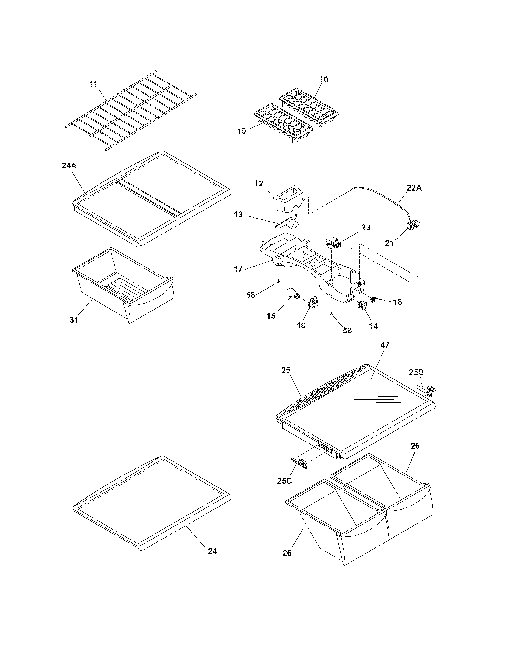 Frigidaire FRT18HS6DW8 shelves diagram