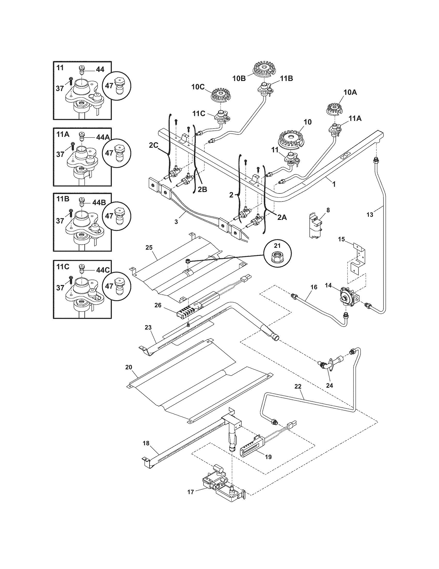 Frigidaire GLGF382DBD burner diagram