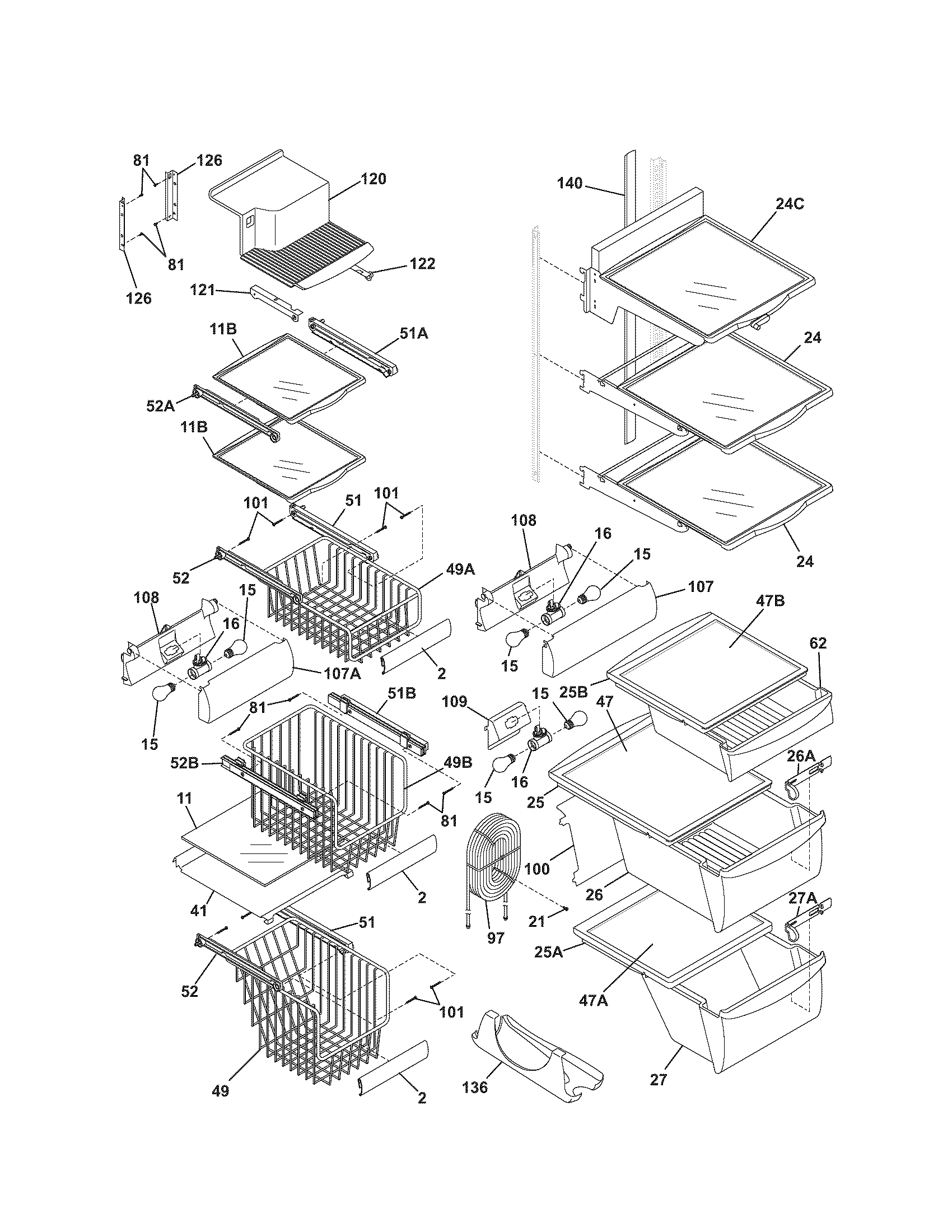 Kenmore Elite 25344394402 shelves diagram
