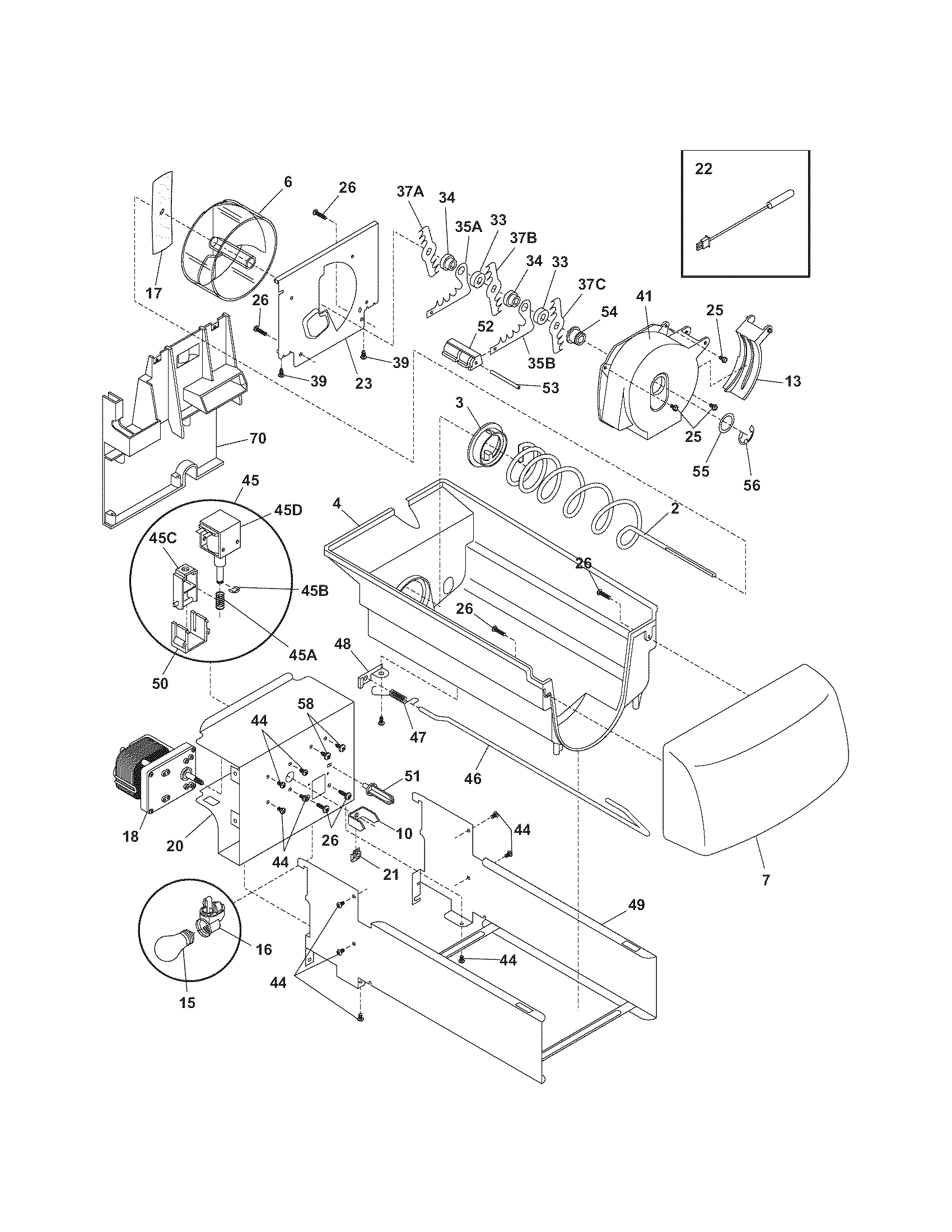 Kenmore Elite 25344394402 ice container diagram