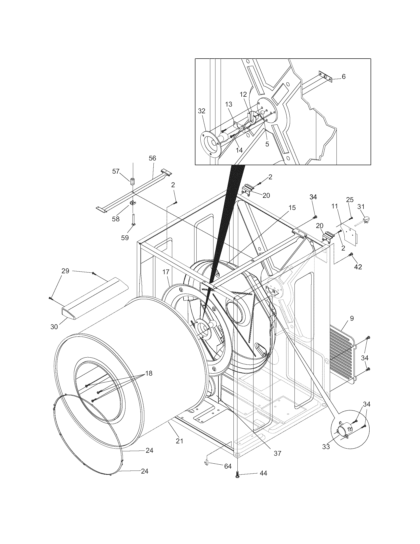 Frigidaire FCGD3000ES0 cabinet/drum diagram