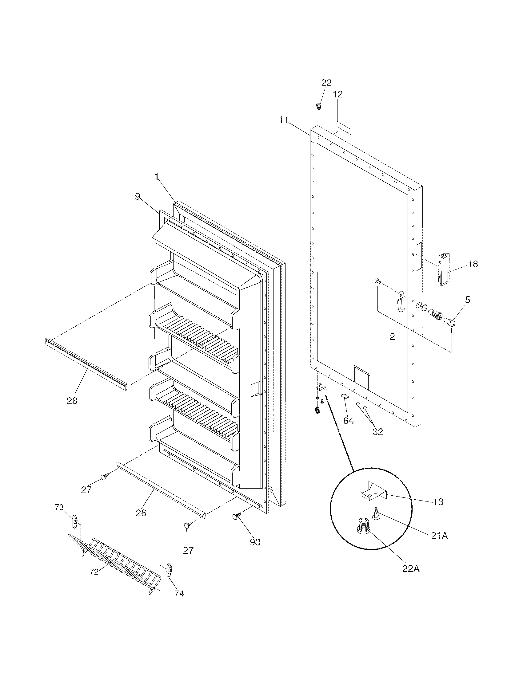 Frigidaire FFU14FK1DW3 door diagram