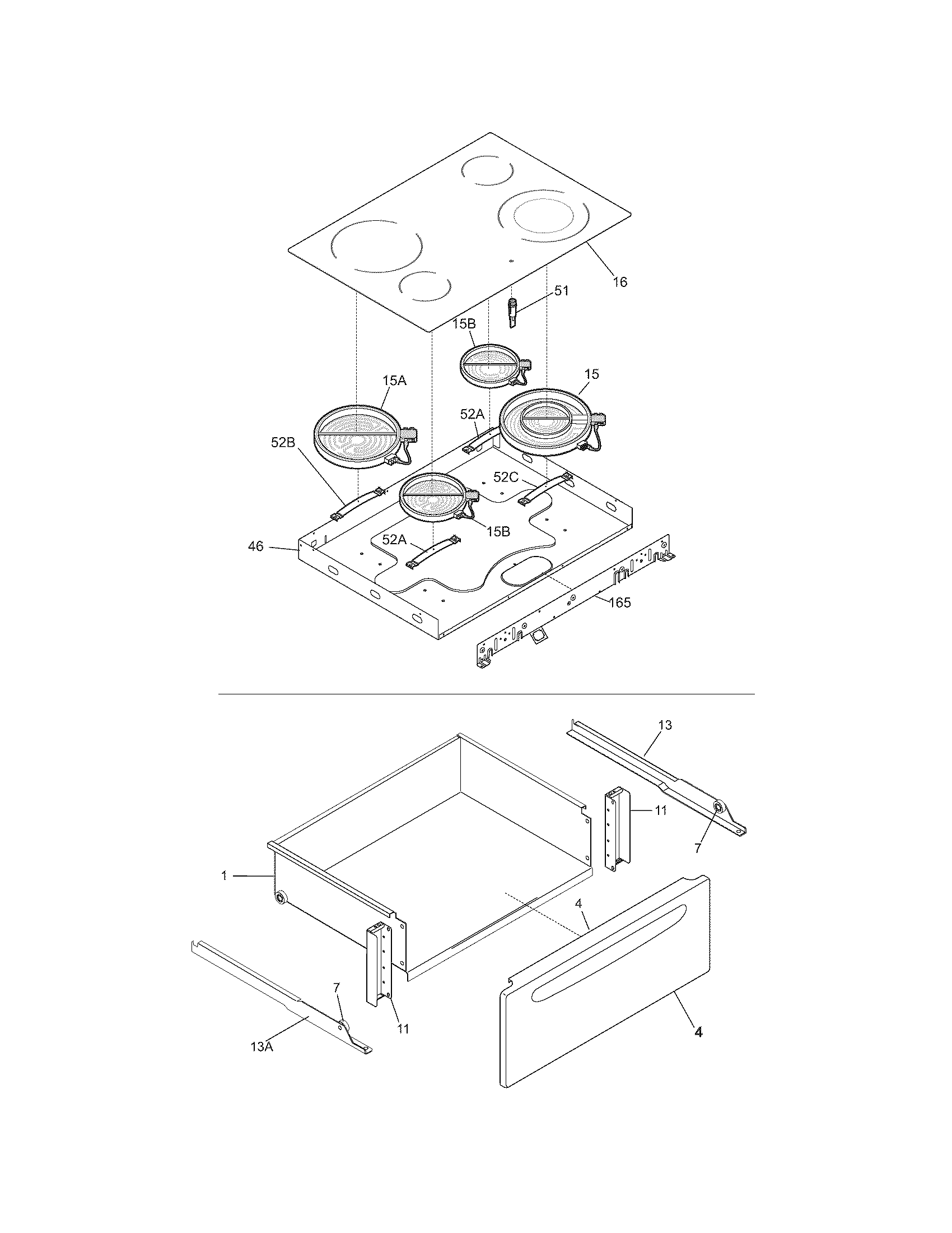 Frigidaire FES365EQB top/drawer diagram