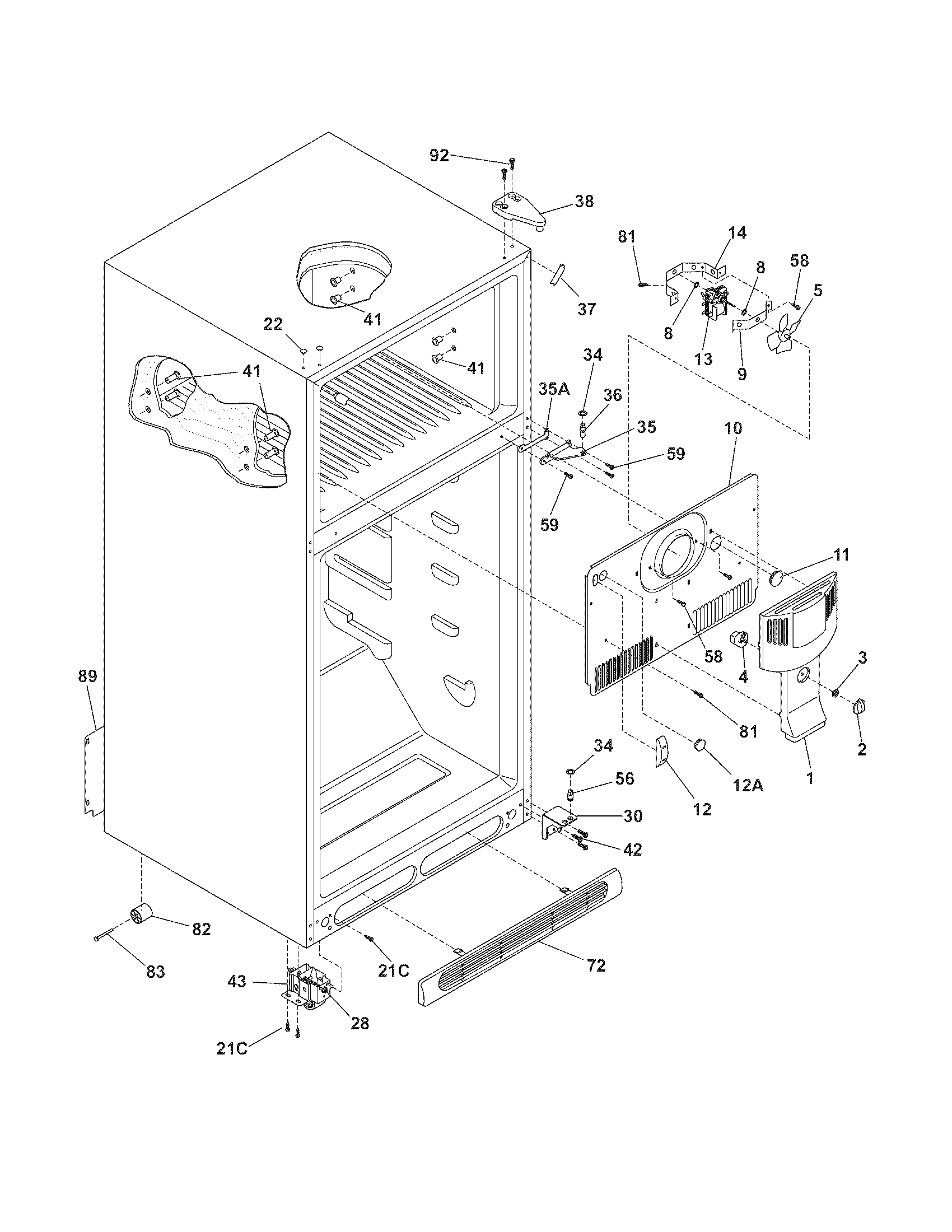 Frigidaire FRT8S6EMBA cabinet diagram