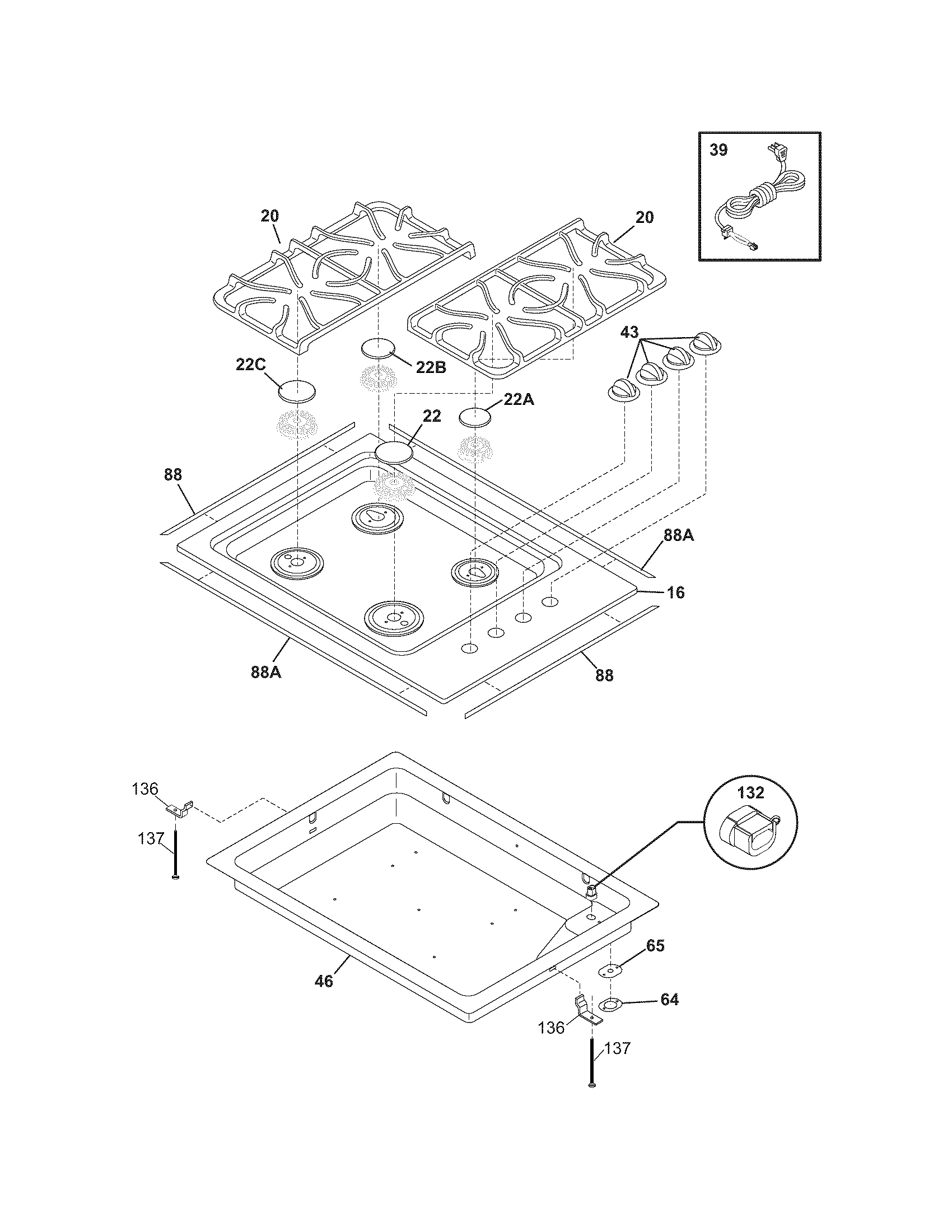 Frigidaire GLGC30S9EQA maintop diagram