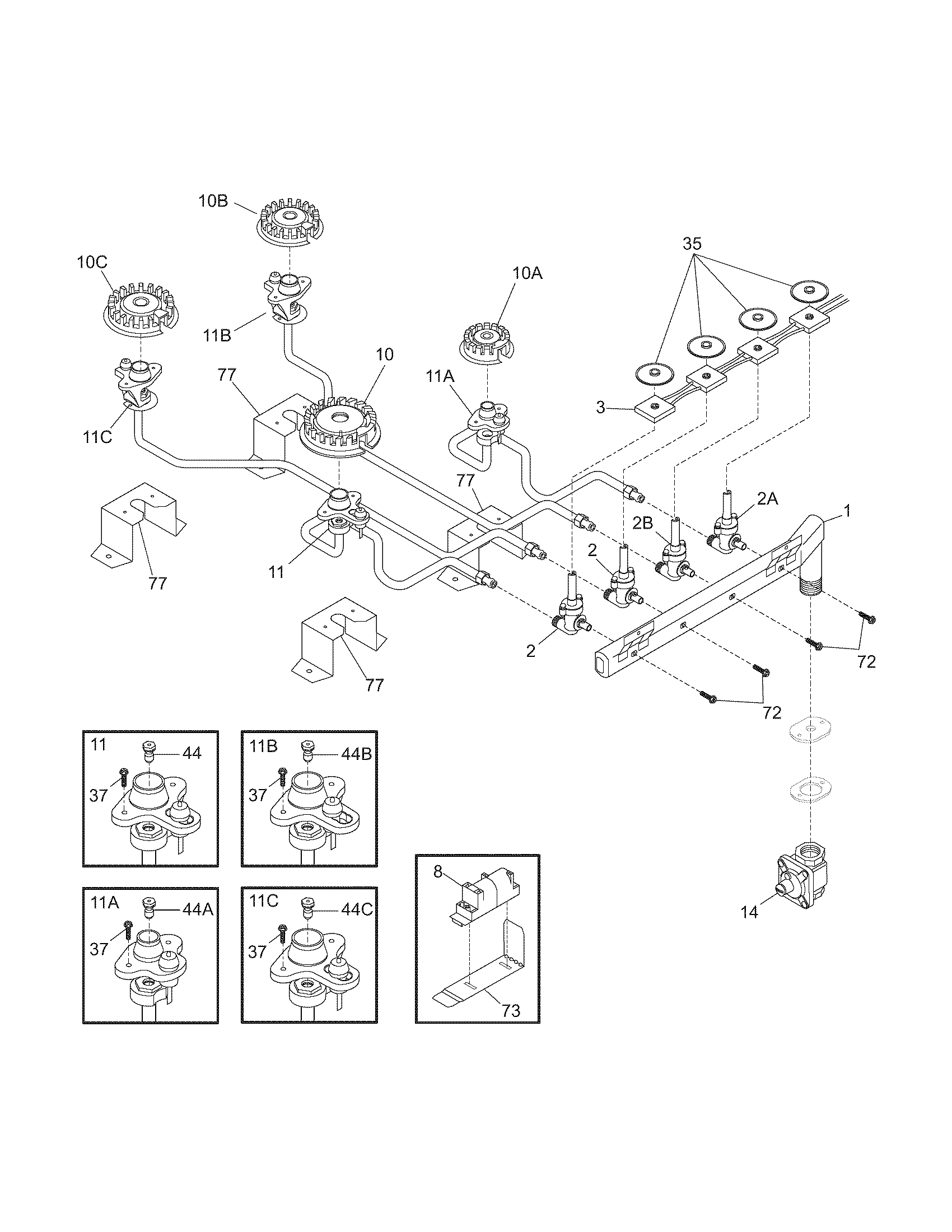 Frigidaire GLGC30S9EQA burner diagram