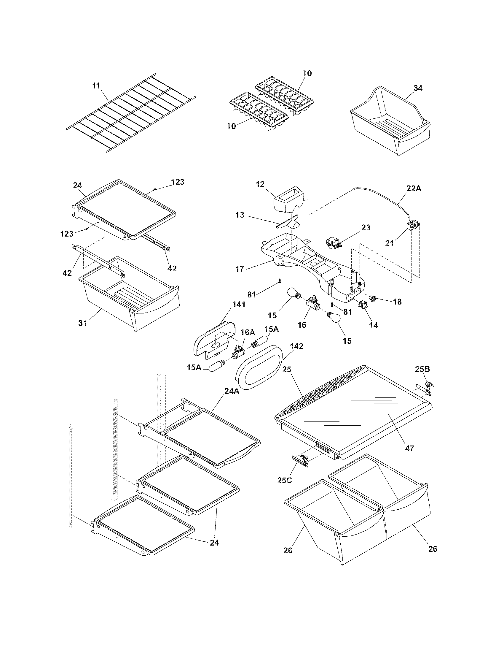 Frigidaire GLRT86TEKB shelves diagram