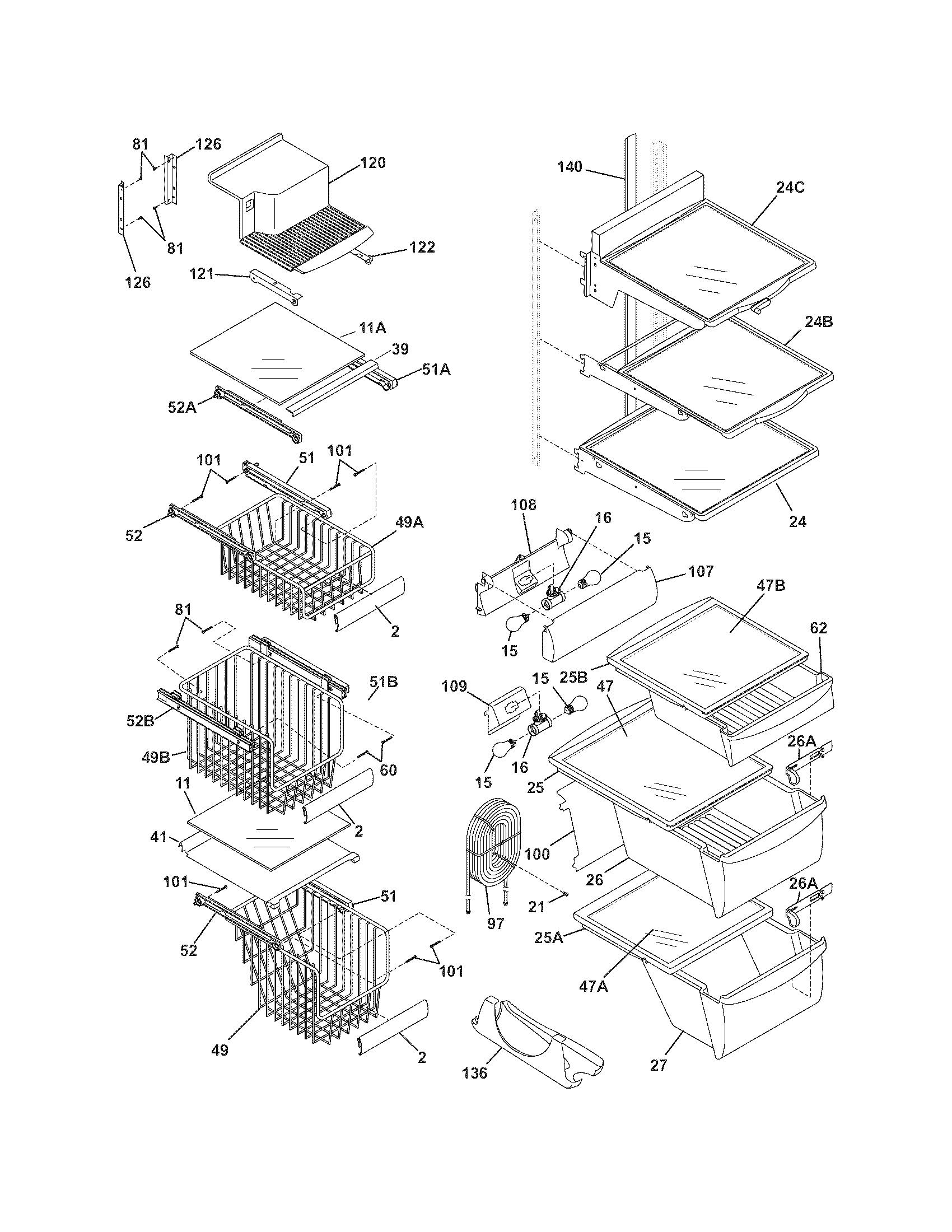 Frigidaire FLSC238DB2 shelves diagram