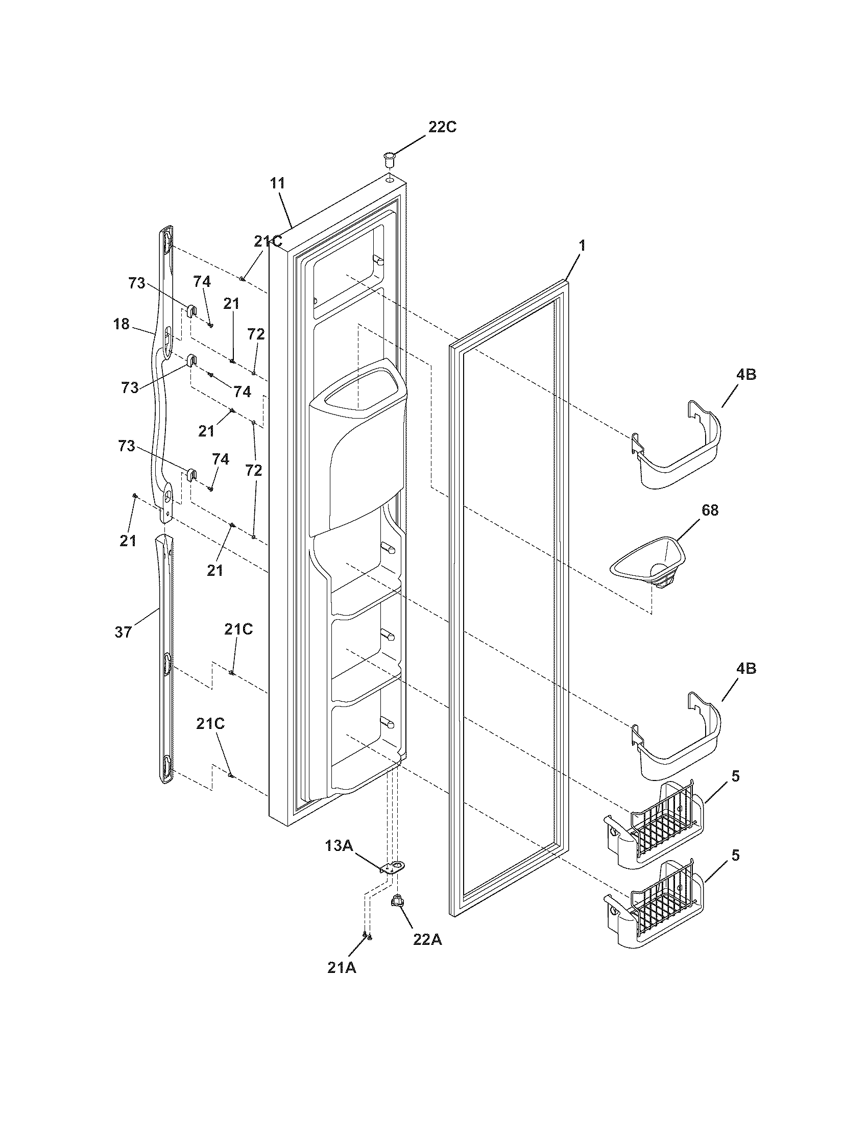 Frigidaire GHSC39EEPB0 freezer door diagram