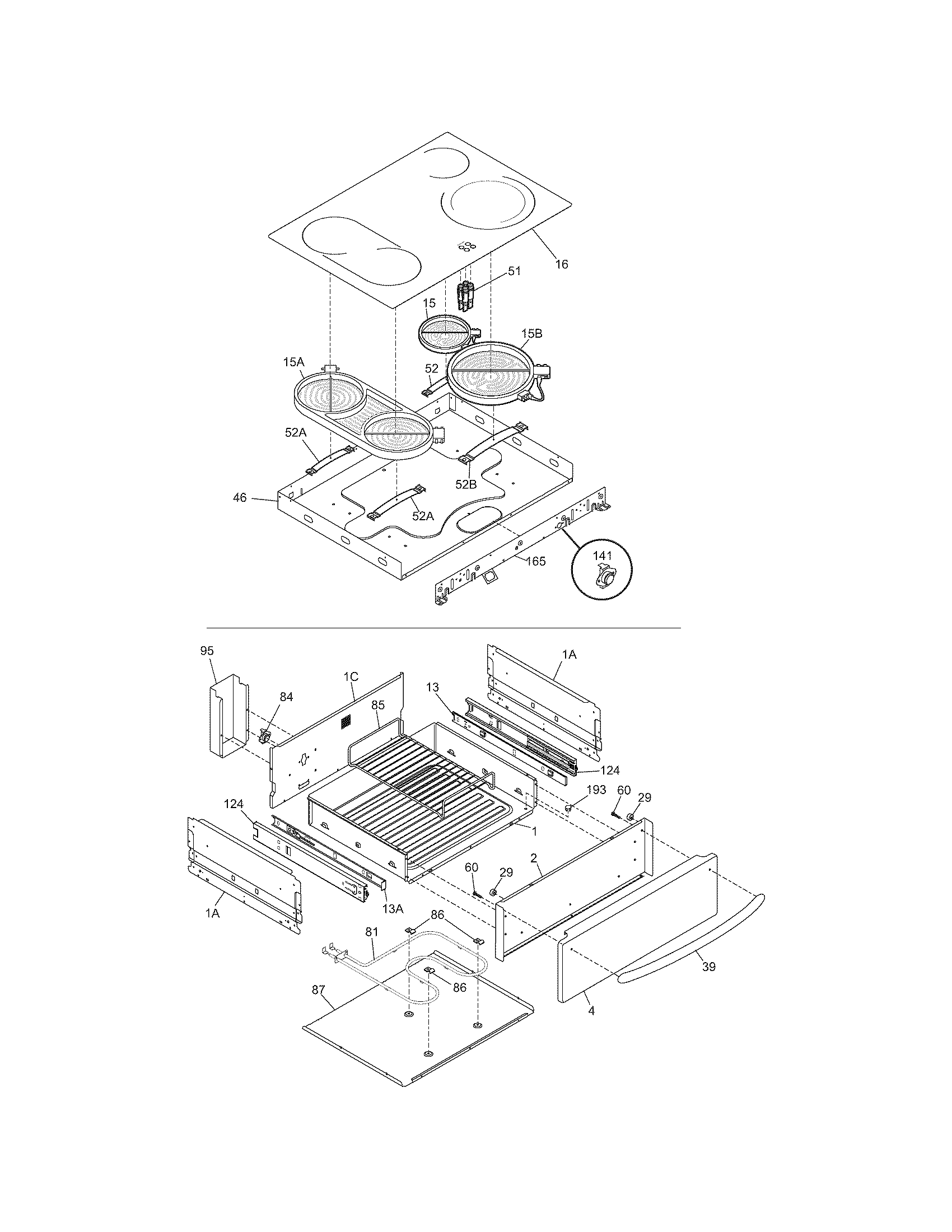 Frigidaire PLES399ECC top/drawer diagram