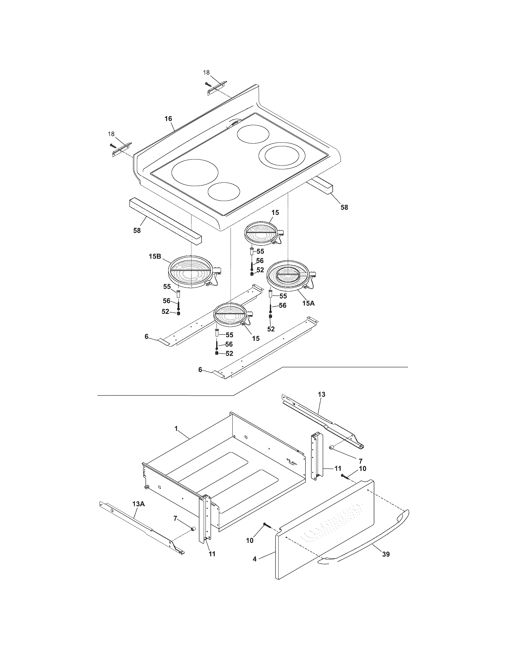 Frigidaire BFEF374EB2 top/drawer diagram
