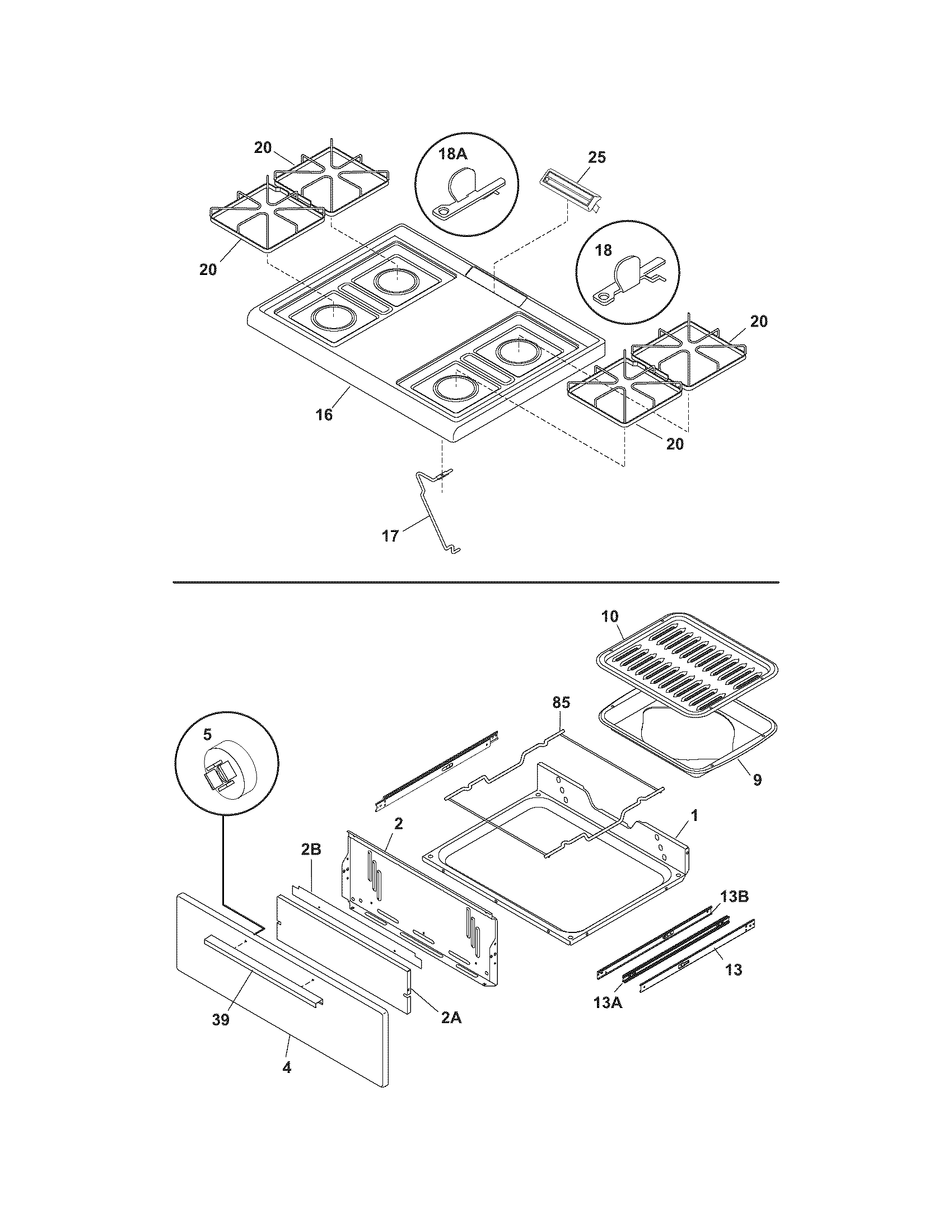 Frigidaire CFGF316DSD top/drawer diagram