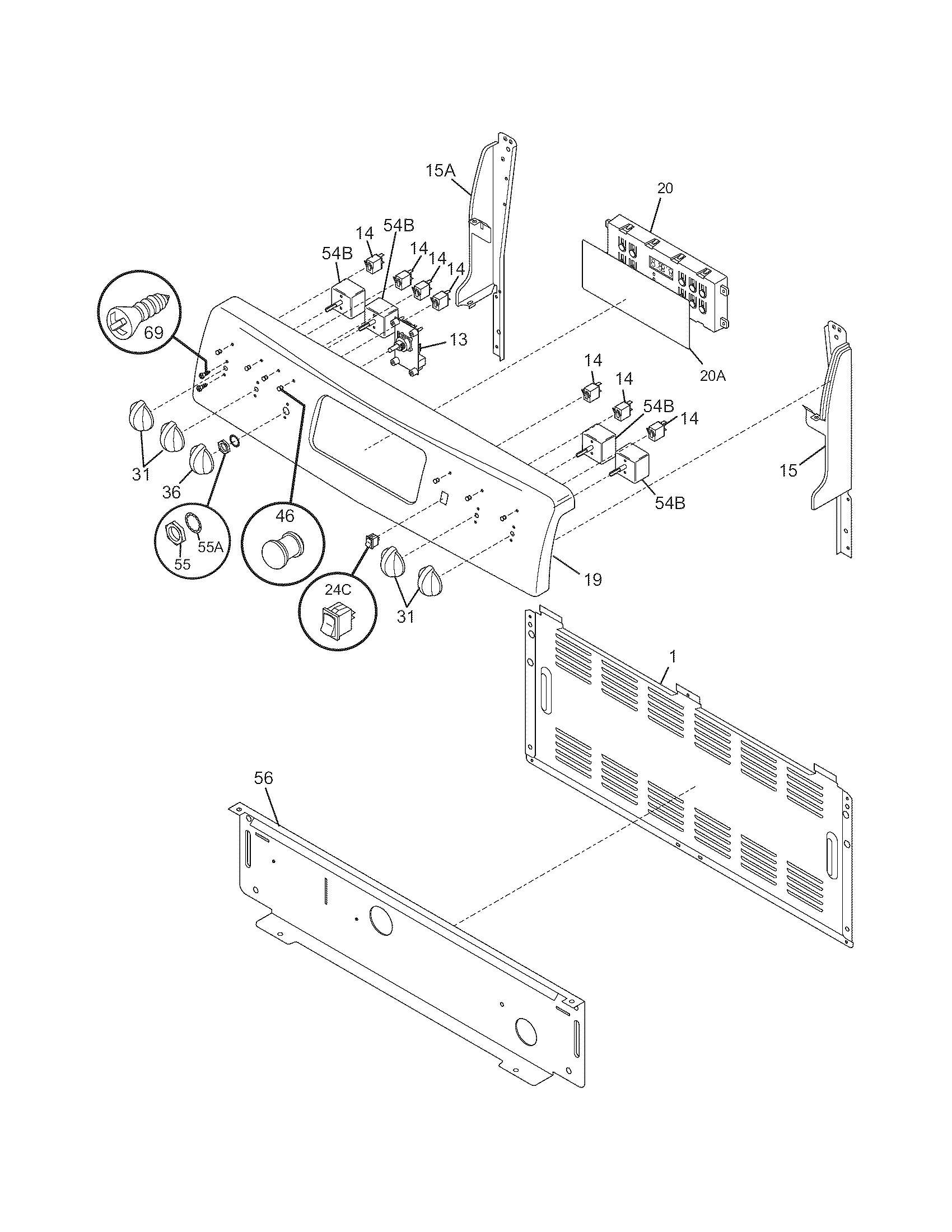 Frigidaire GLEFM385DSF backguard diagram
