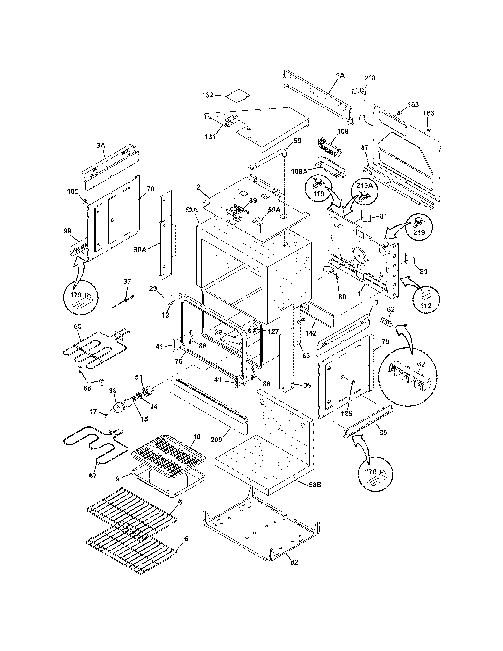 Frigidaire FED365EQB body diagram