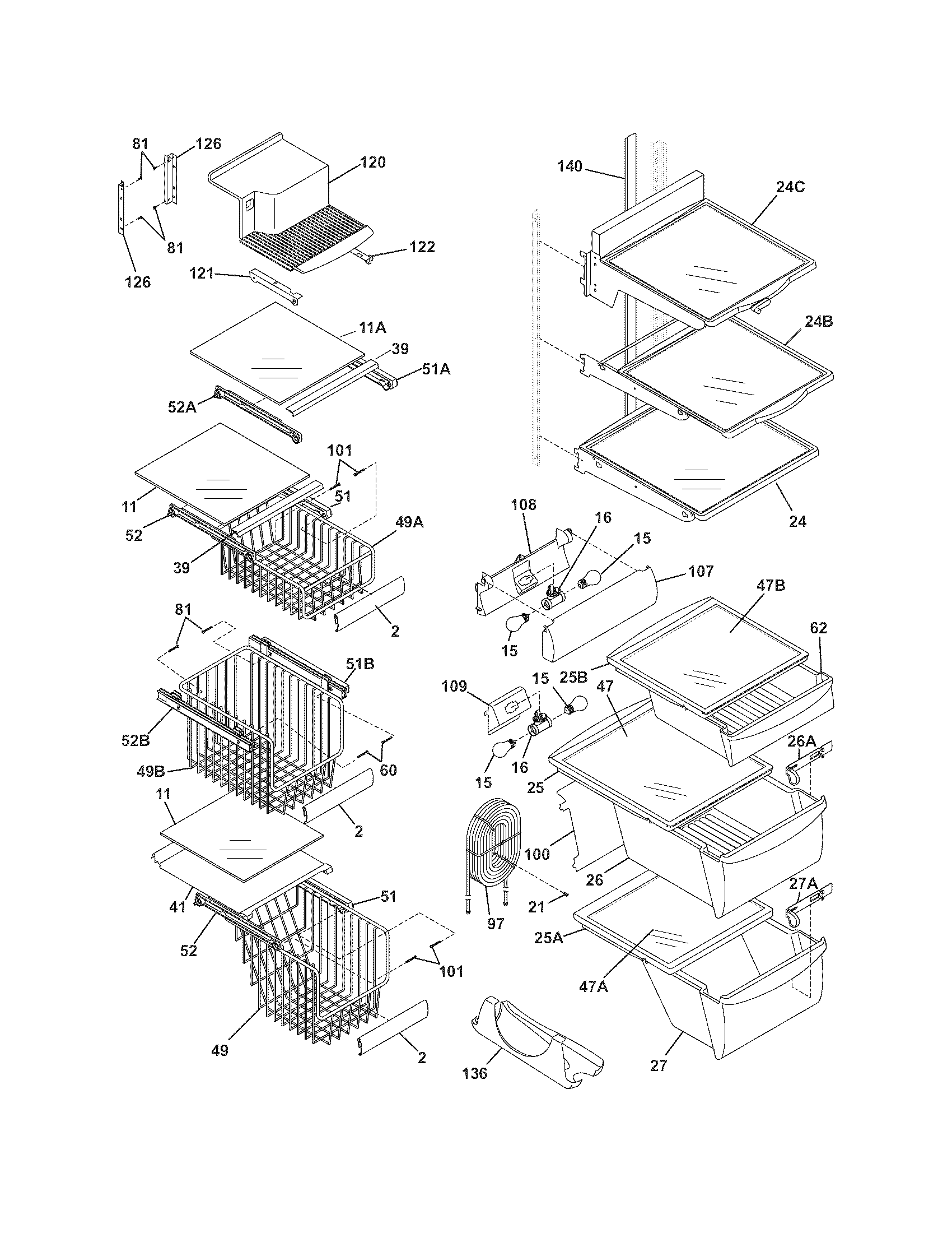 Frigidaire GHSC39ETEW0 shelves diagram