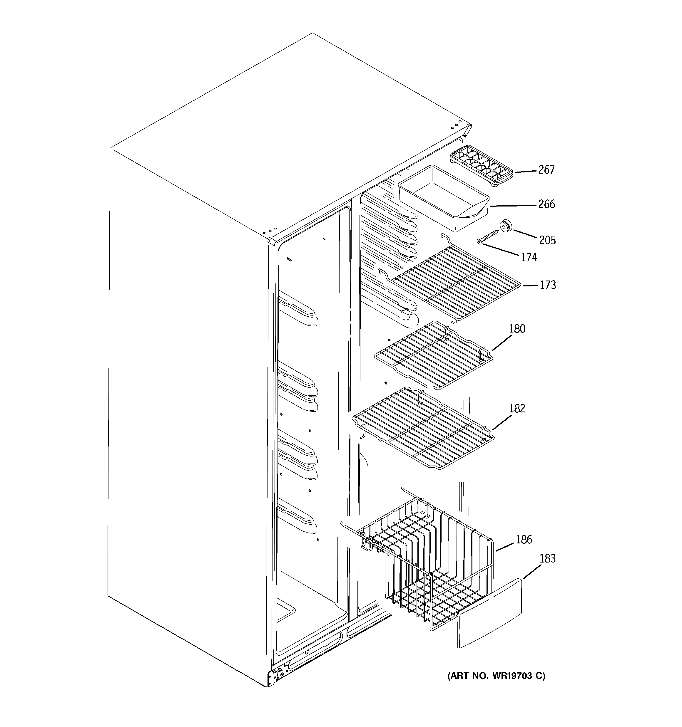 RCA RSK25LASACCC freezer shelves diagram