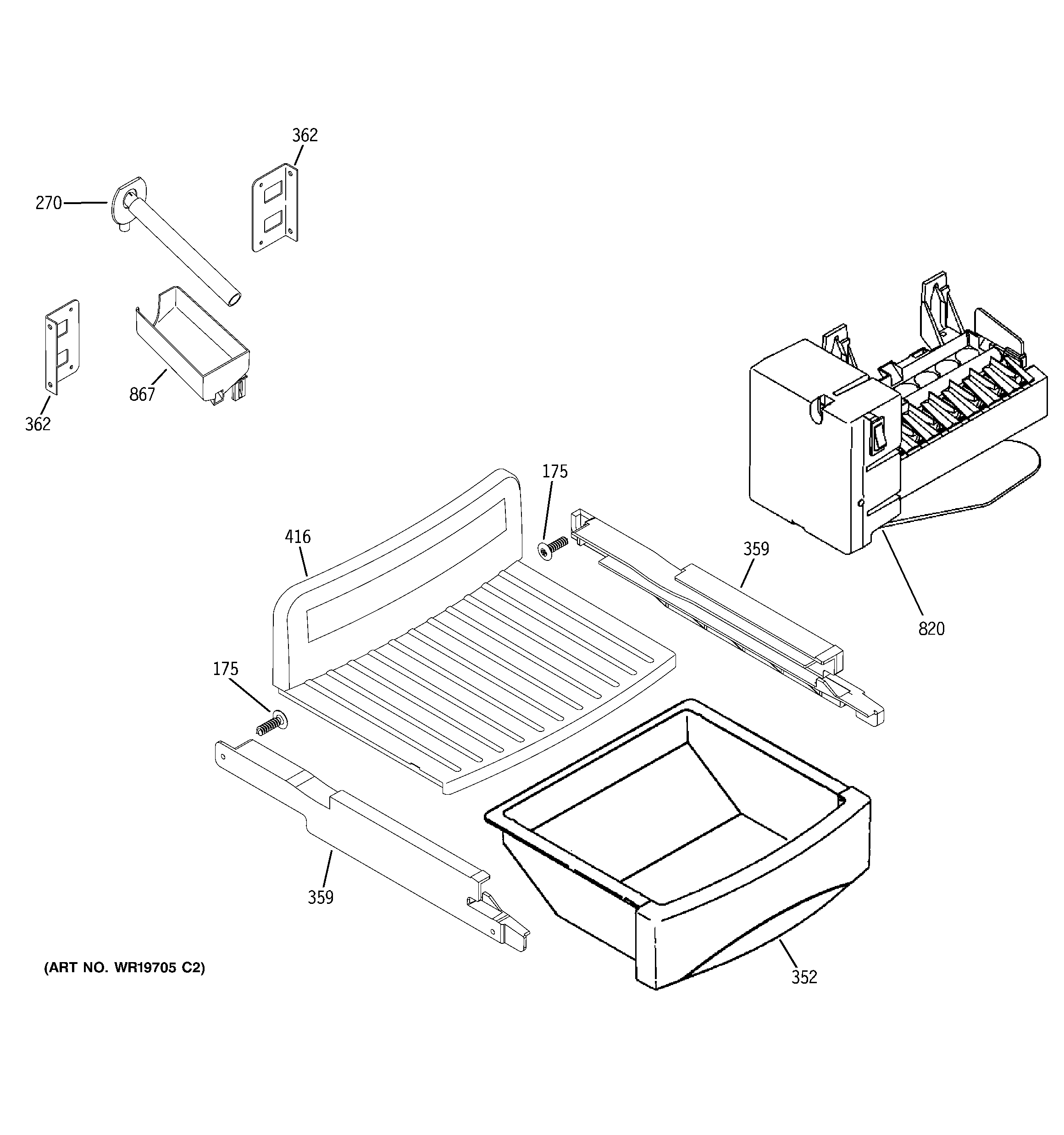 RCA RSK25LCMKCCC ice maker & dispenser diagram