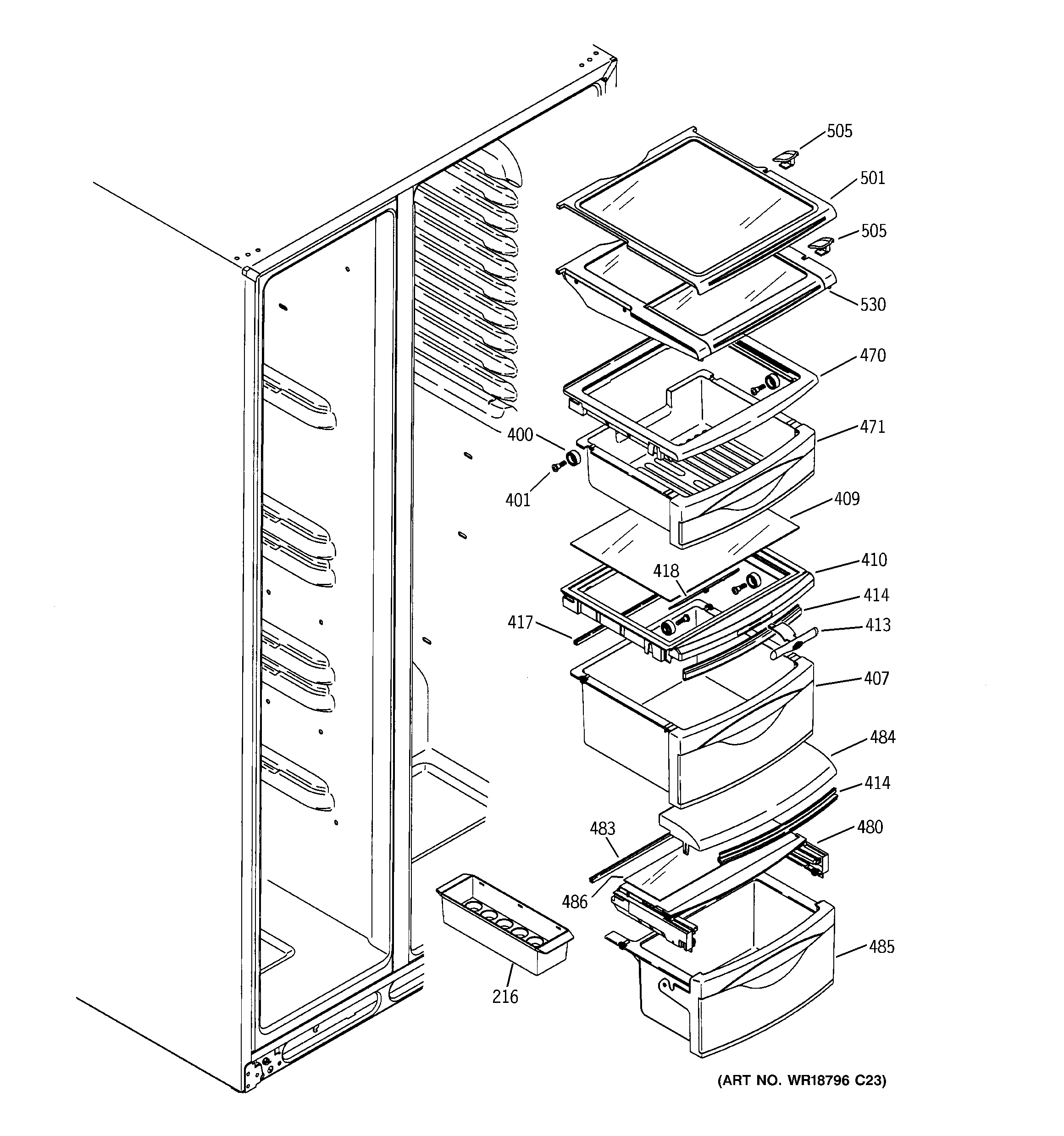 RCA RSK25LCMKCCC fresh food shelves diagram