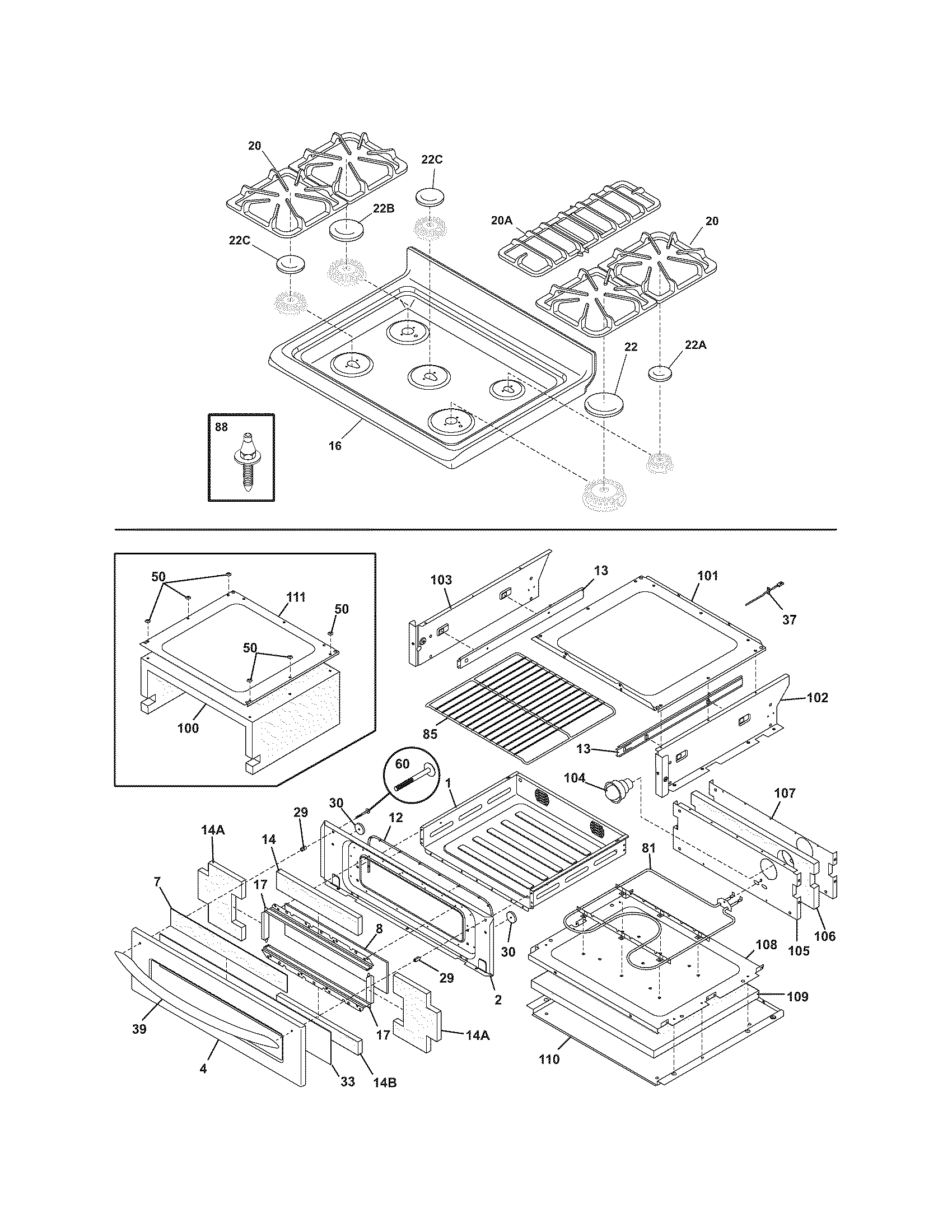 Frigidaire PLGFMZ96ECC top/drawer diagram