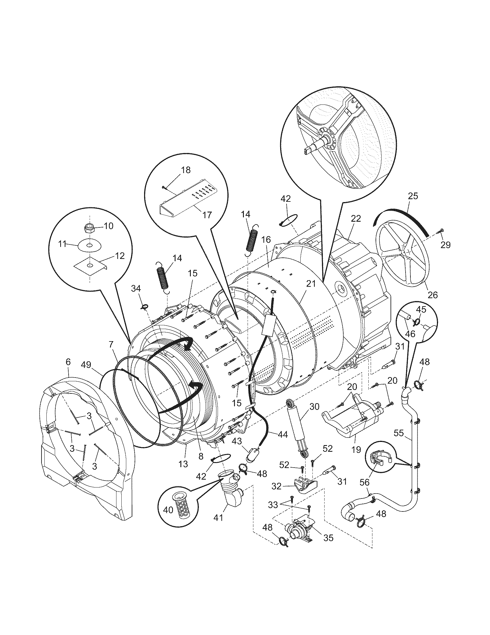 Frigidaire BLTF2940ES2 motor/tub diagram