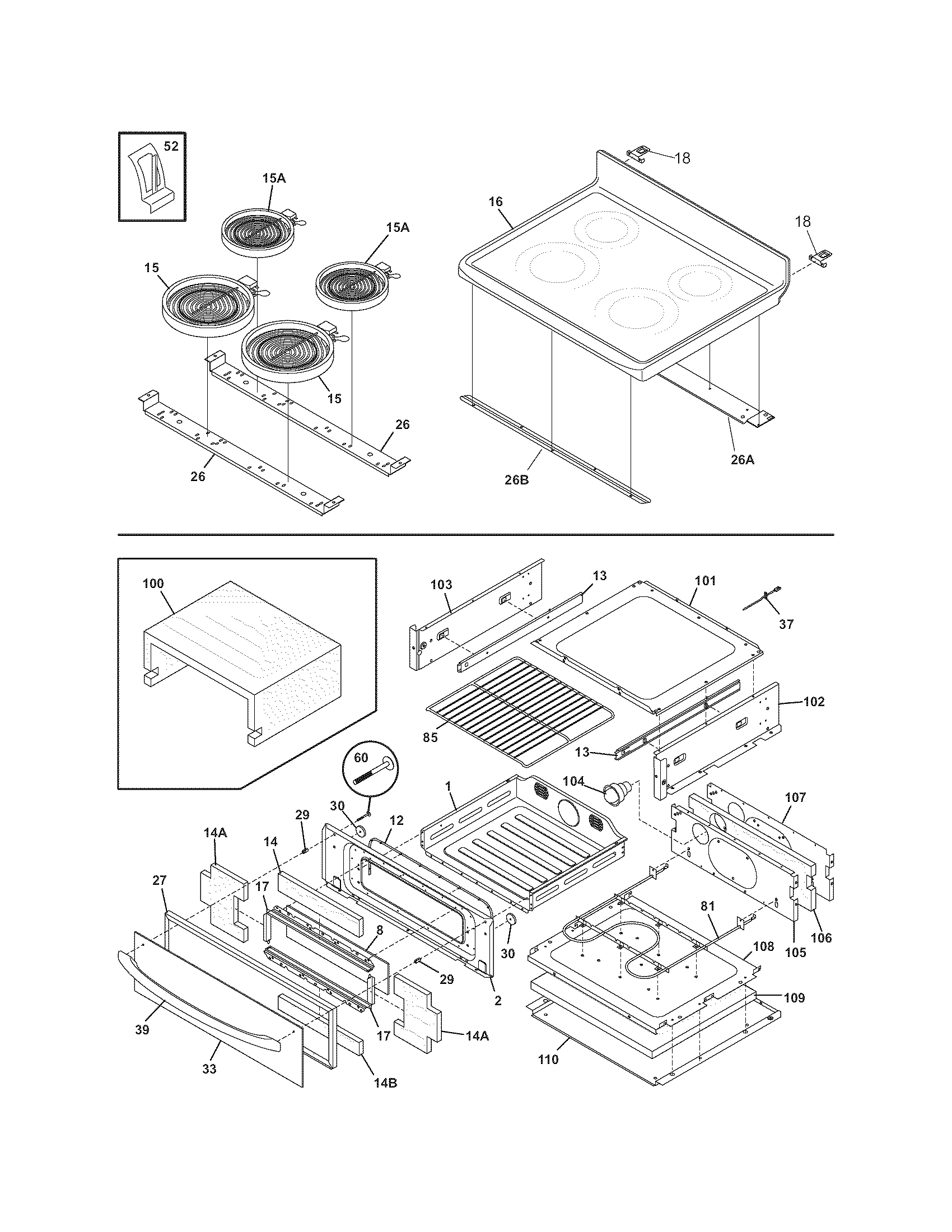 Frigidaire GLEFM397DBF top/drawer diagram