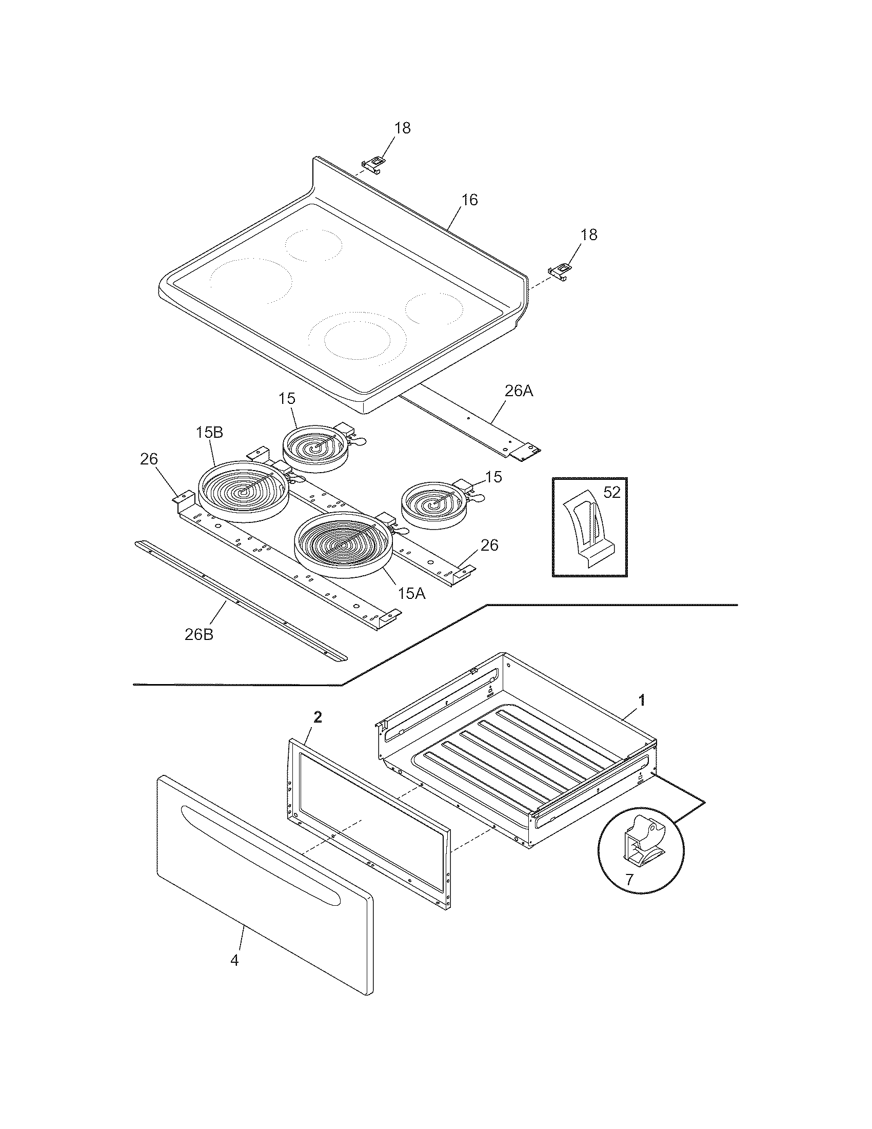 Frigidaire FEF362MXESA top/drawer diagram
