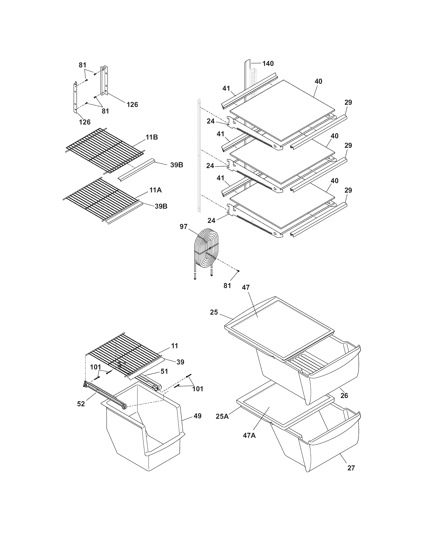White-Westinghouse WRS3R3EW2 shelves diagram
