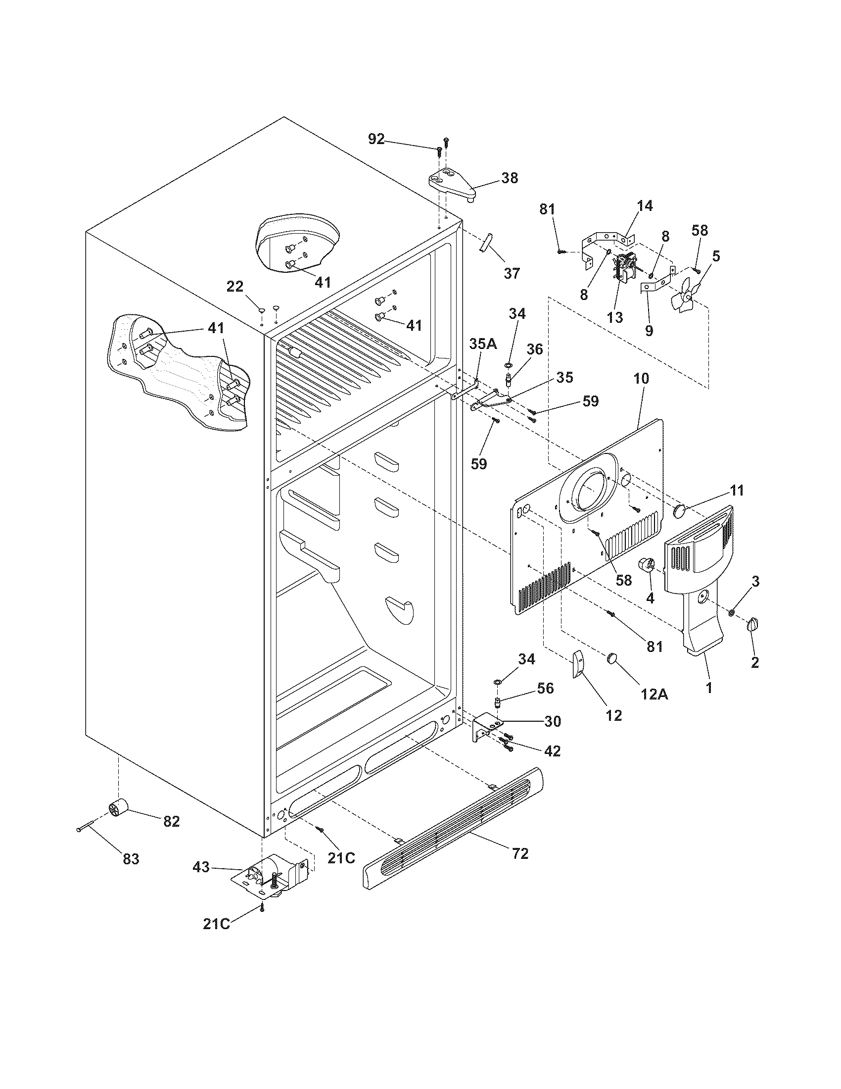 Frigidaire FRT8B5EQA cabinet diagram