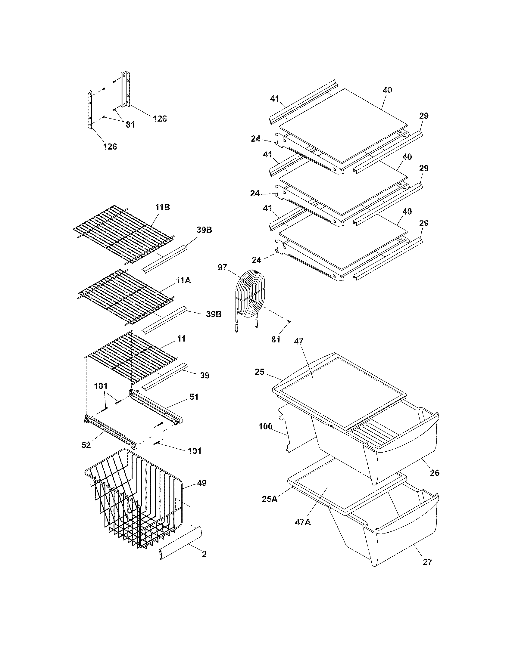 White-Westinghouse WRS23MW3AWE shelves diagram