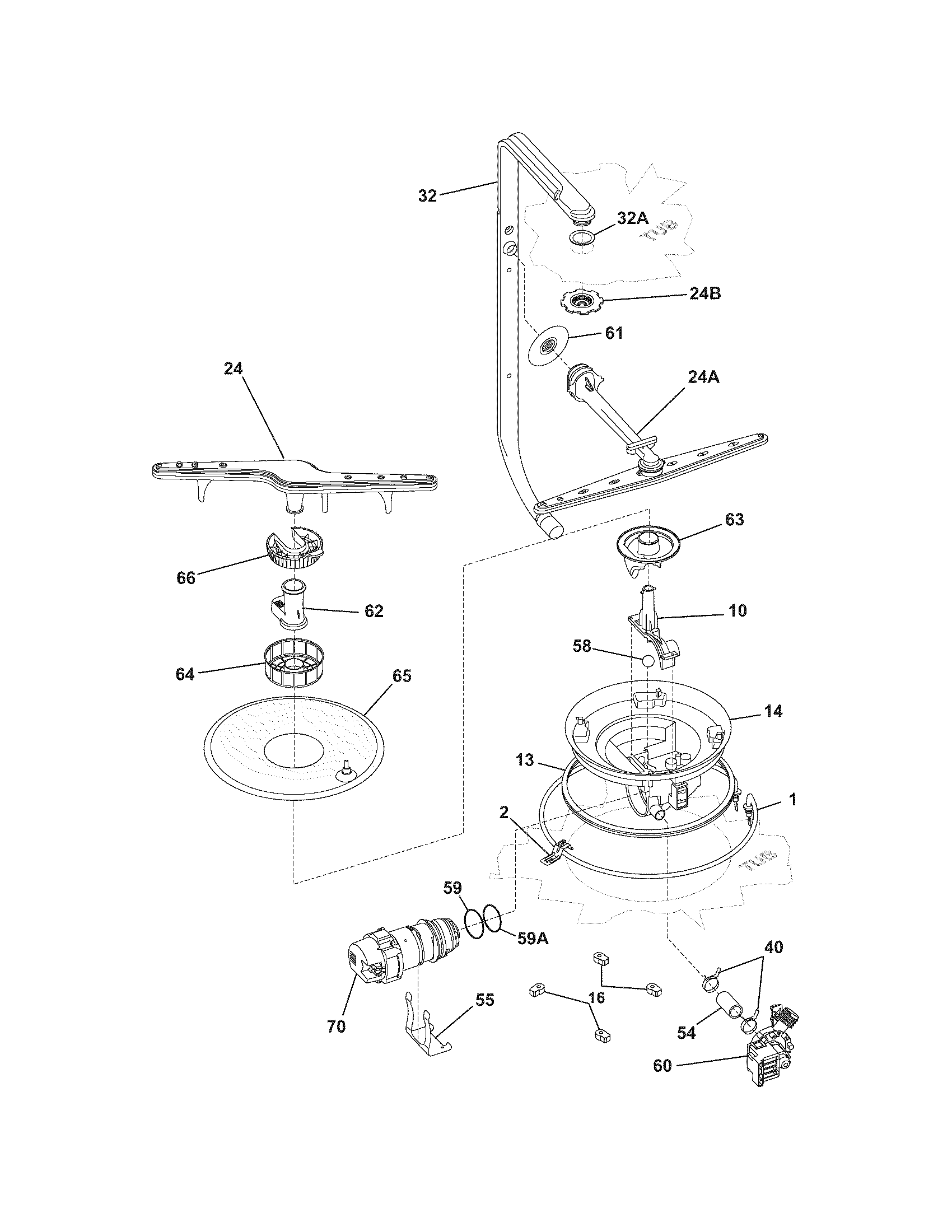 Frigidaire FDB2000RFC0 motor & pump diagram