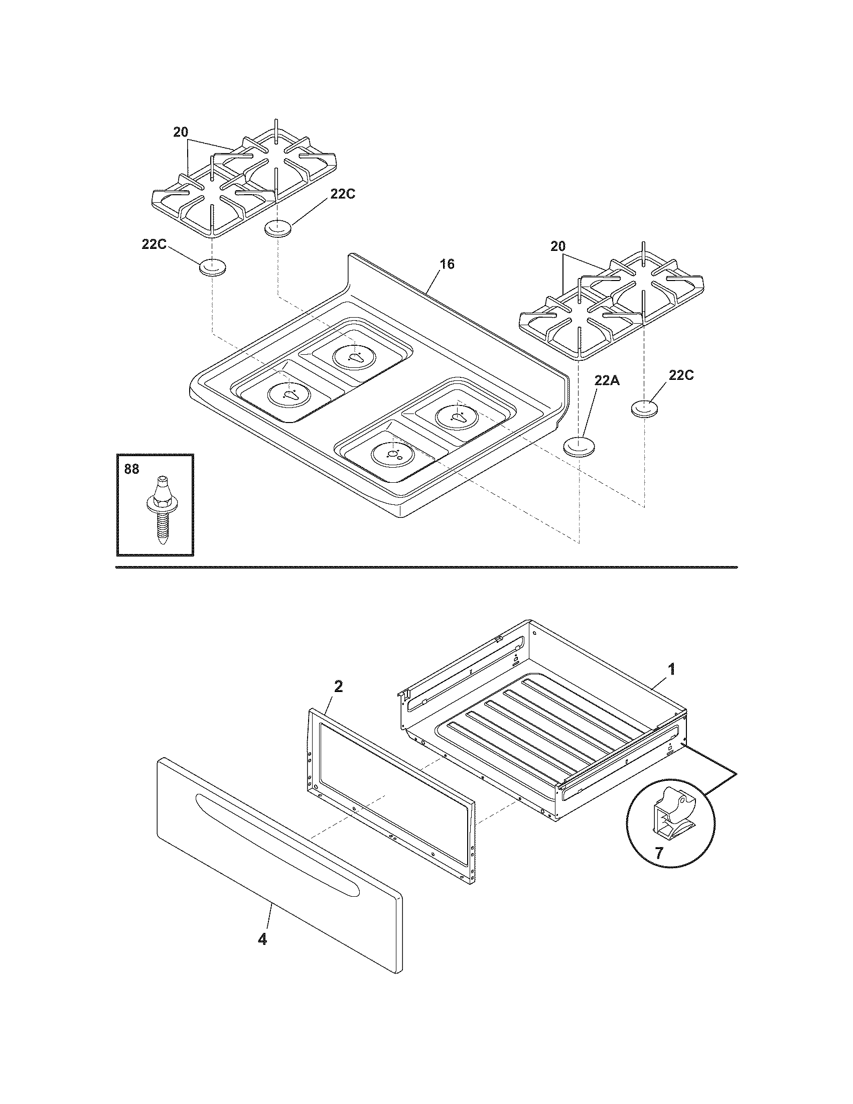Frigidaire FGFL67DSG top/drawer diagram