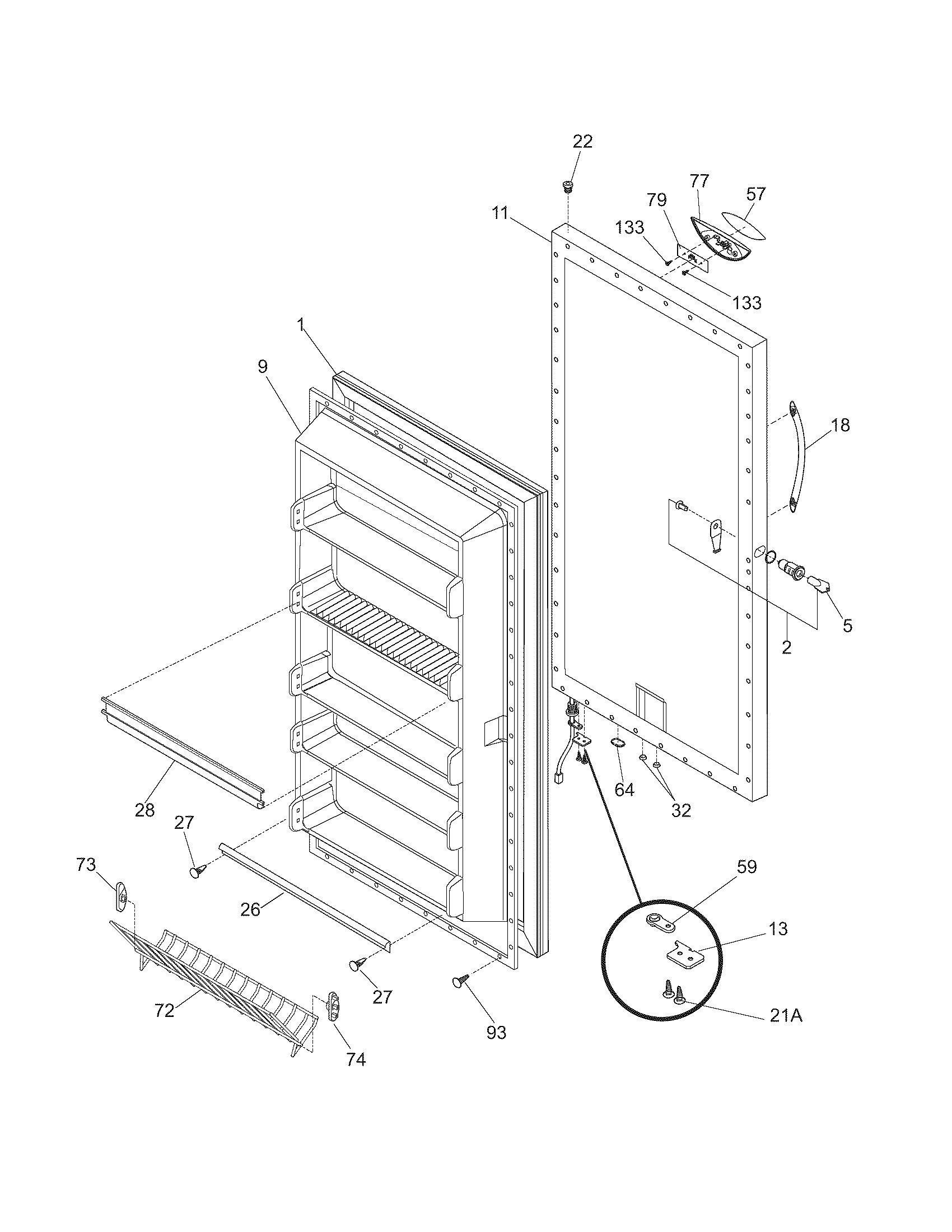 Frigidaire GLFU2067FW2 door diagram