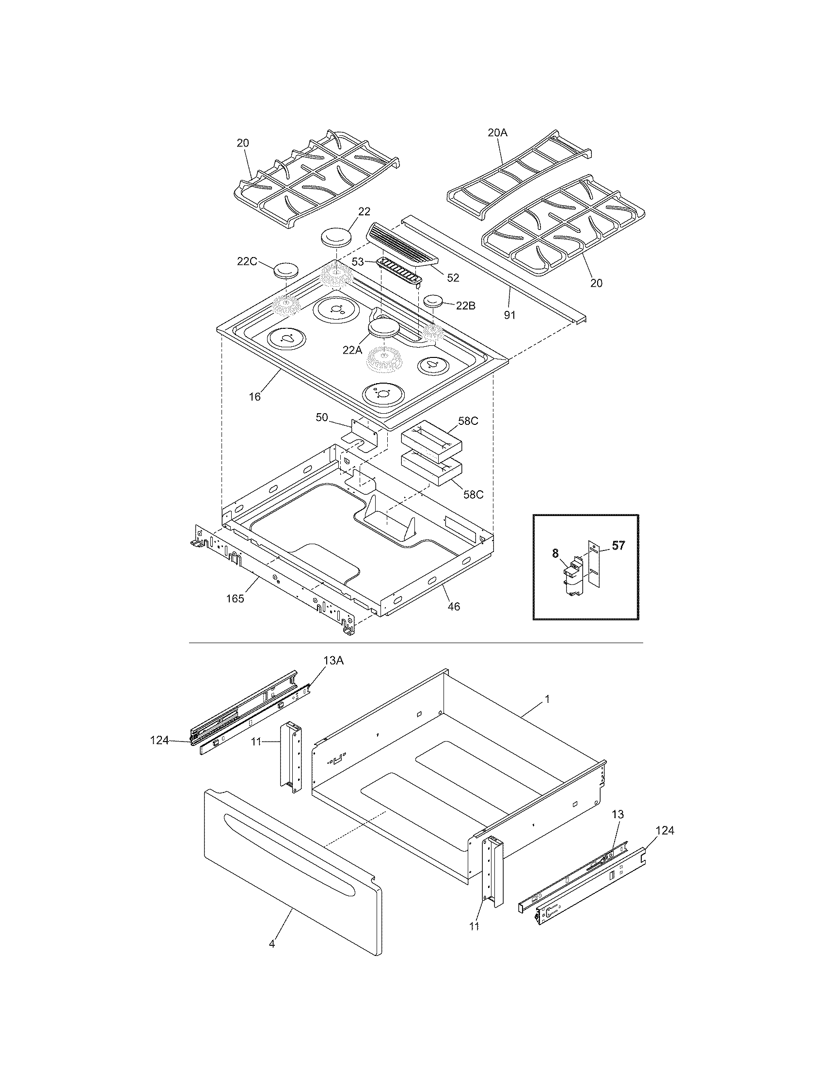 Kenmore 79036694501 top/drawer diagram