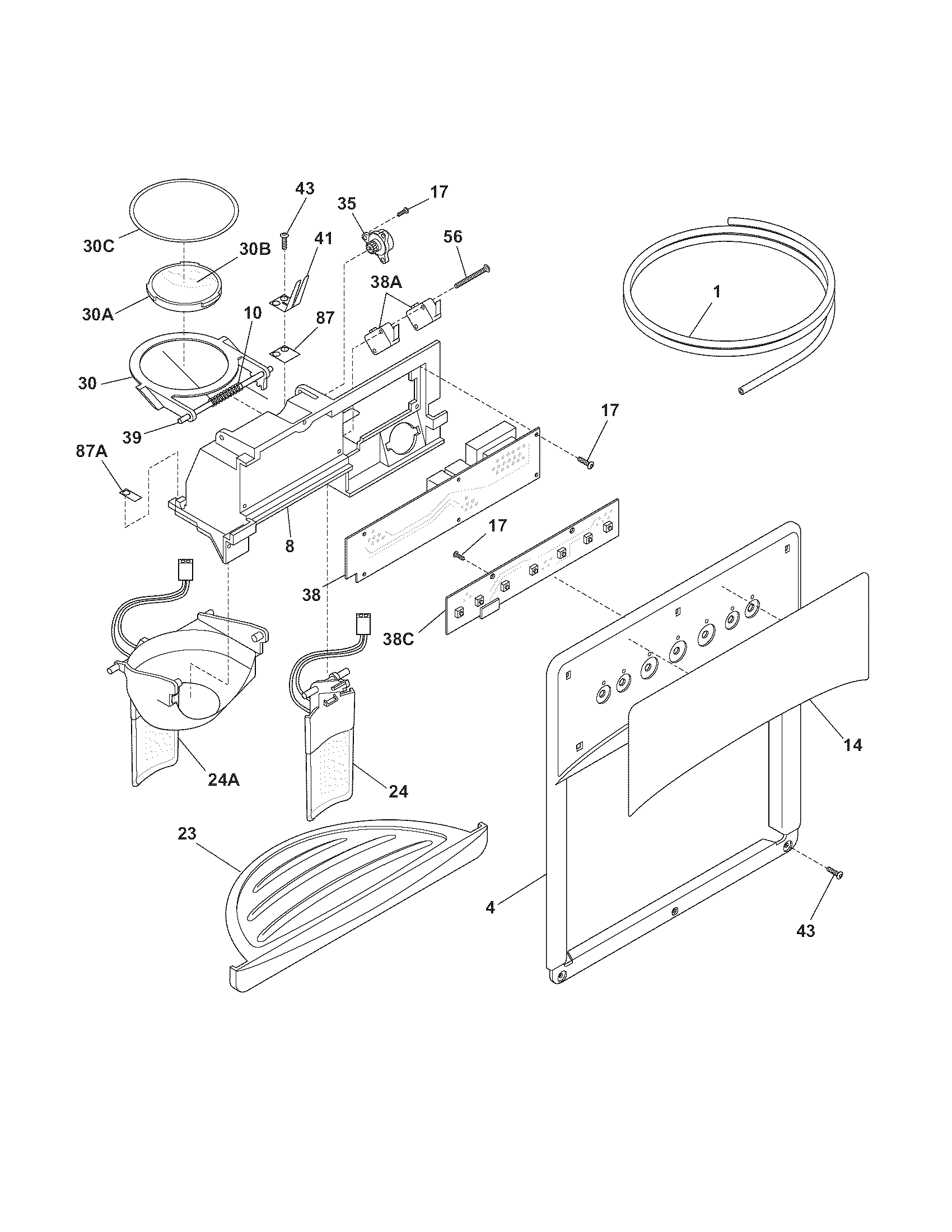 Kenmore 2535628240A ice & water dispenser diagram