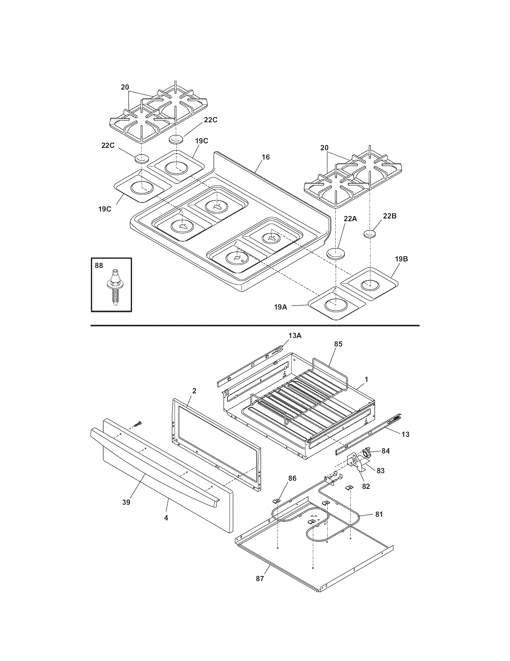 Kenmore 79078692406 top/drawer diagram