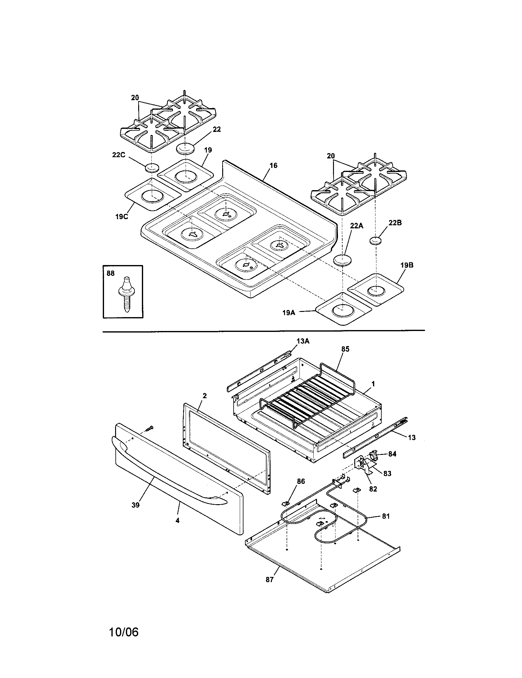 Kenmore 79078763407 top/drawer diagram
