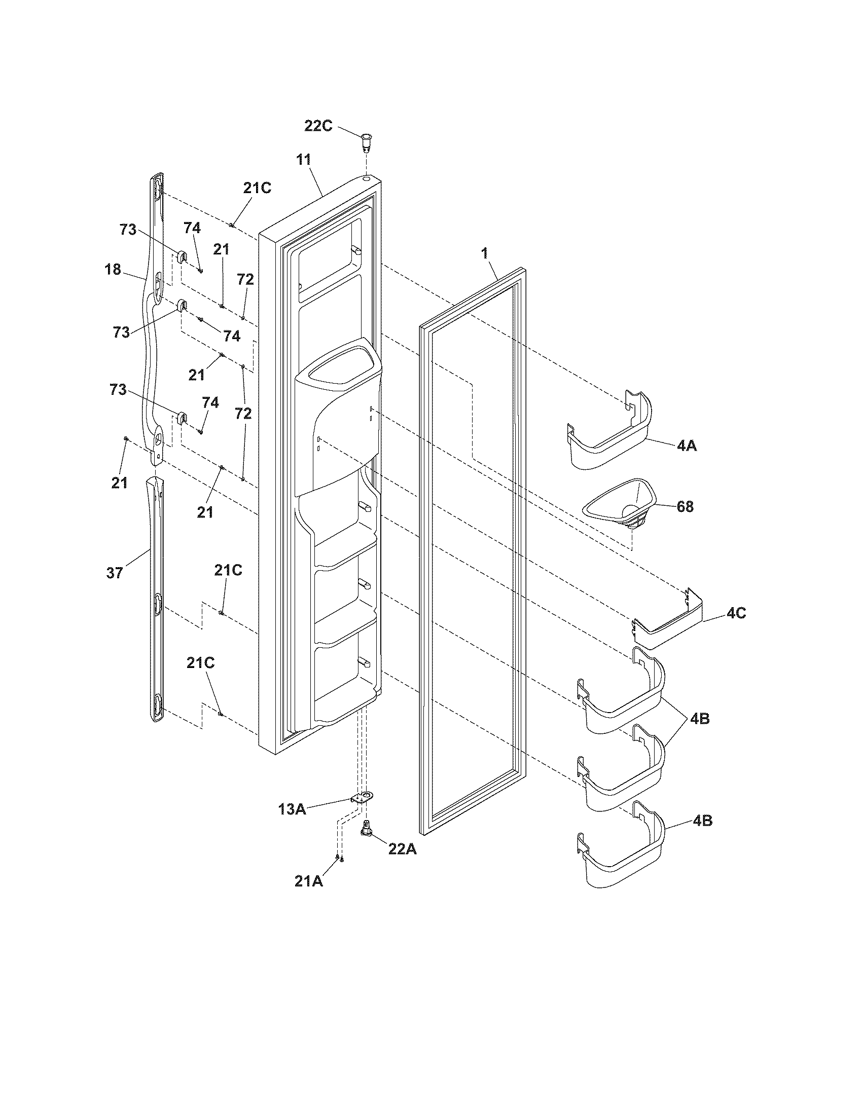 Frigidaire GS26HSZDPW4 freezer door diagram