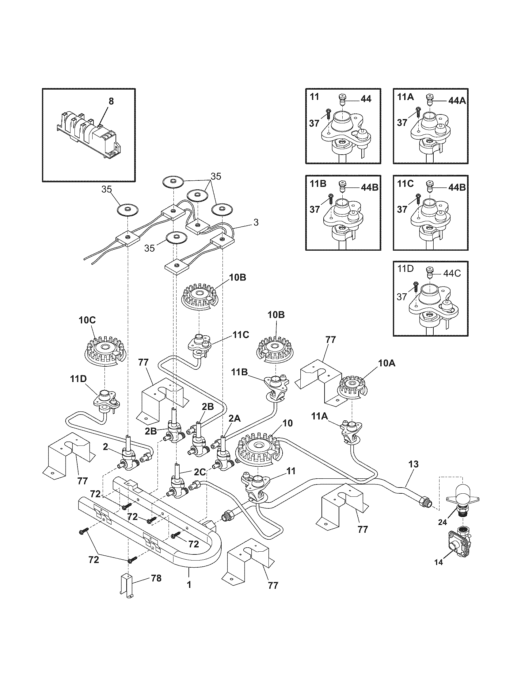 Kenmore Elite 79033239401 burner diagram