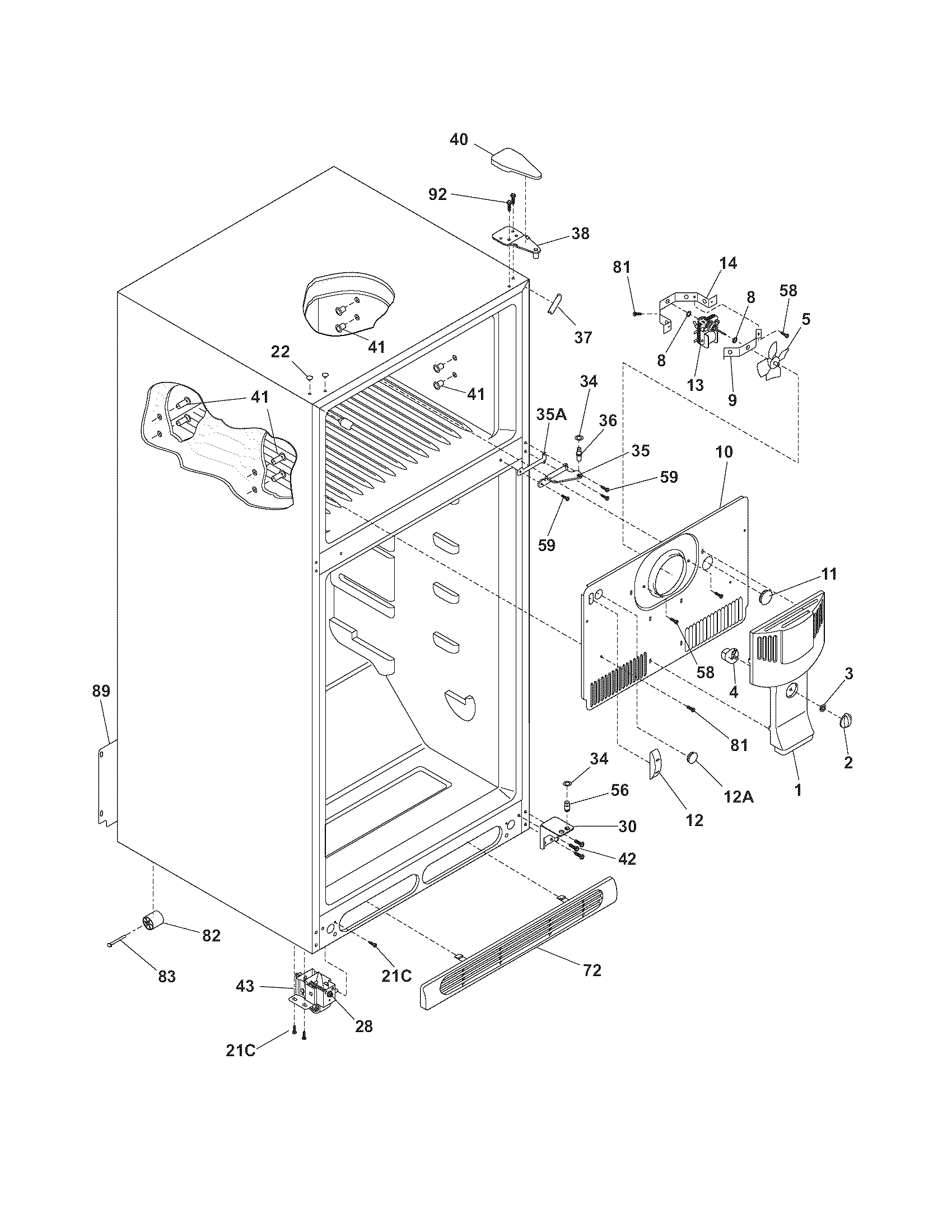 Frigidaire FRT8S6EMBC cabinet diagram