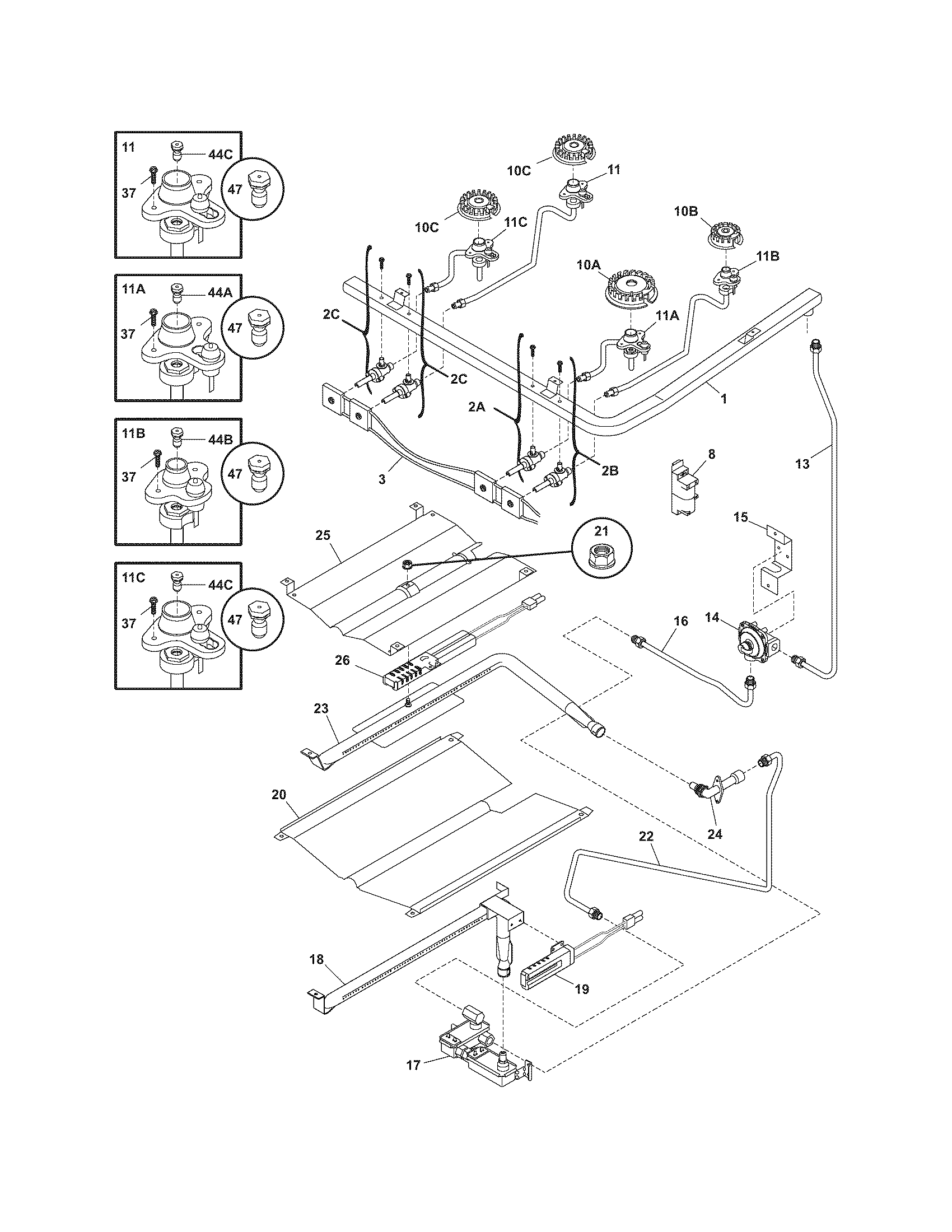 Tappan TGFS63DSE burner diagram