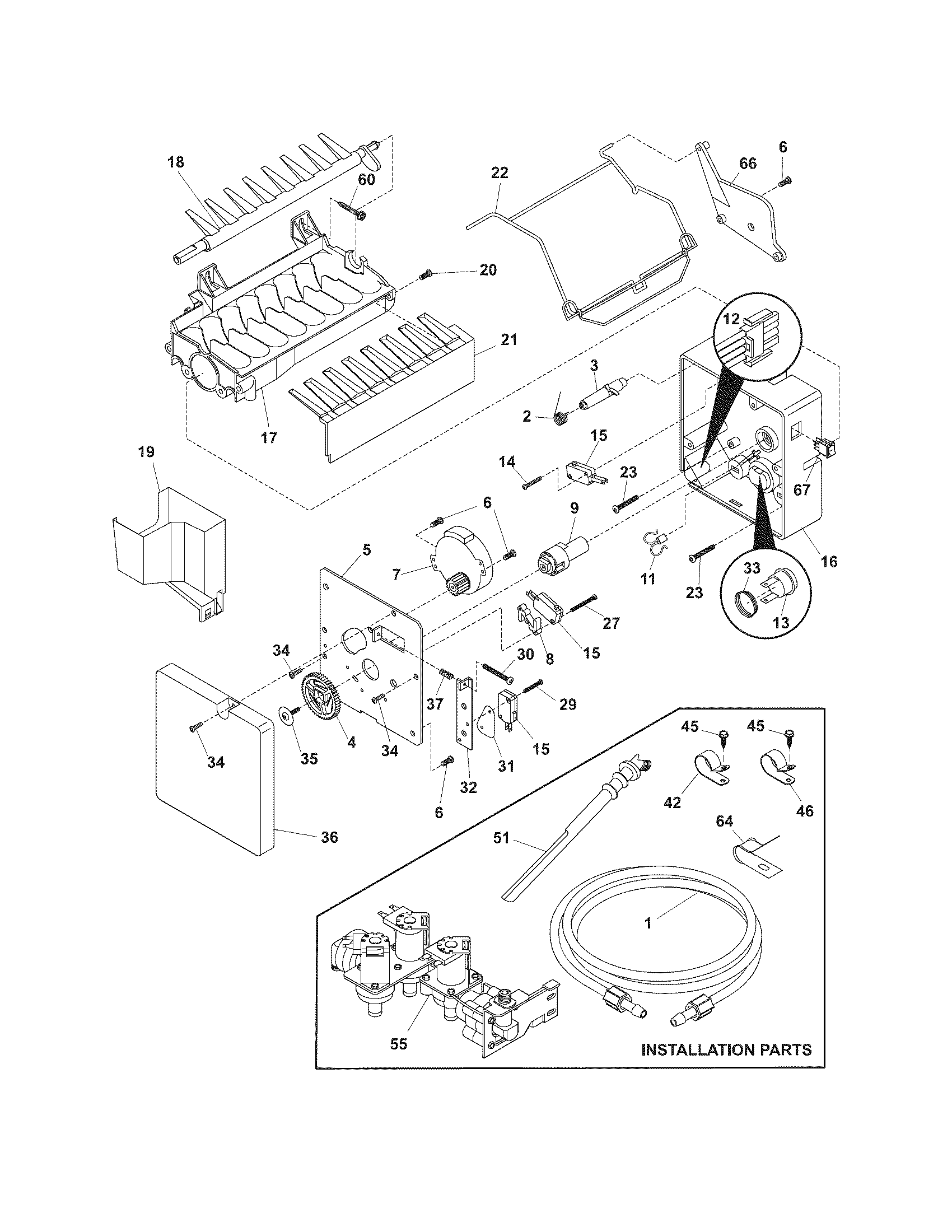 Frigidaire GLHS68EEB6 ice maker diagram