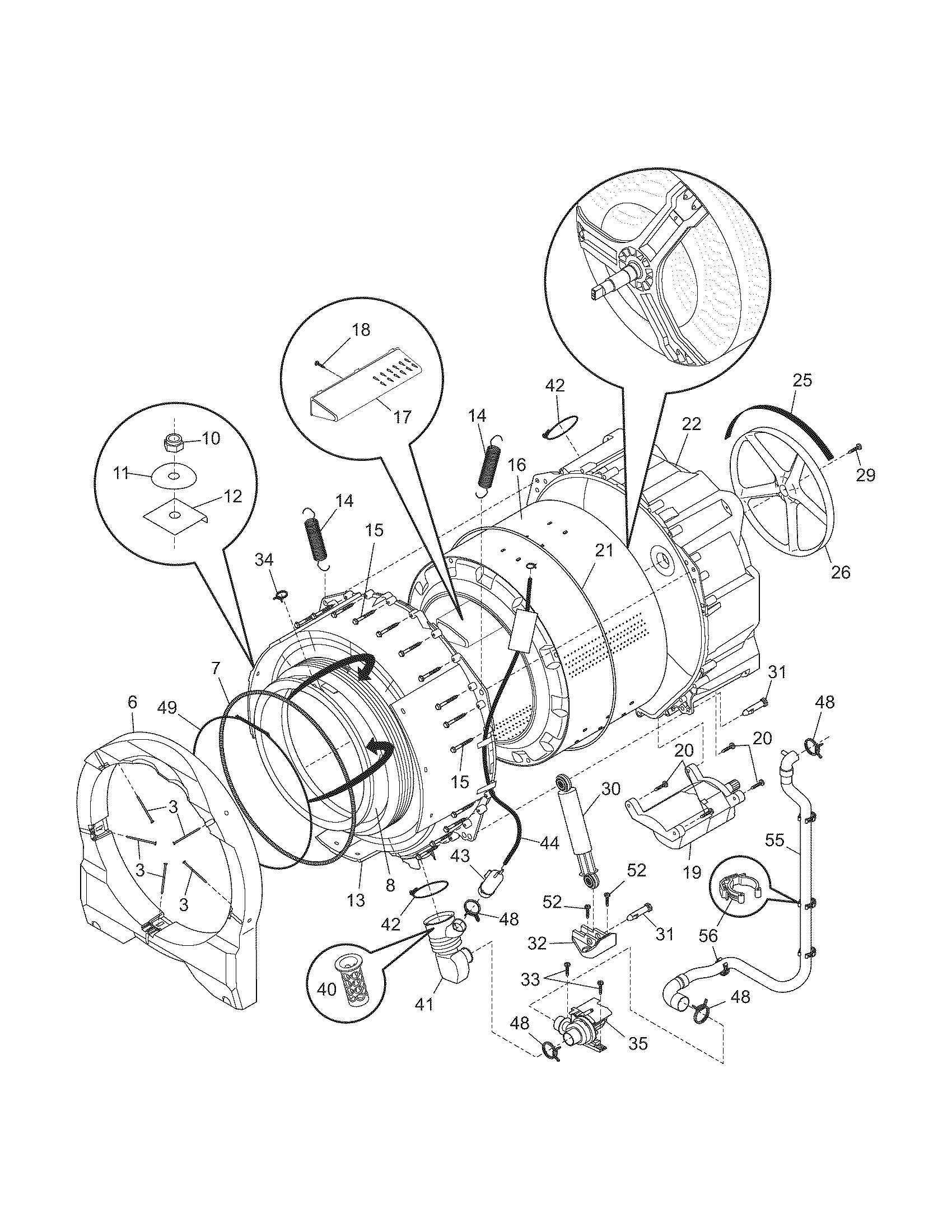 Frigidaire ATF6000ES1 motor/tub diagram