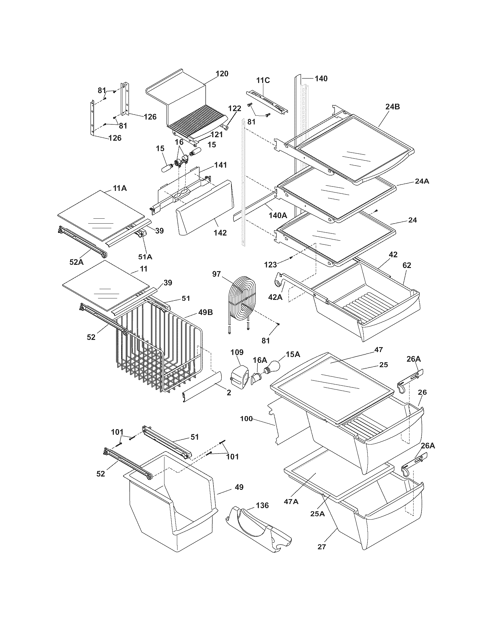 Frigidaire GLHS68EFB1 shelves diagram