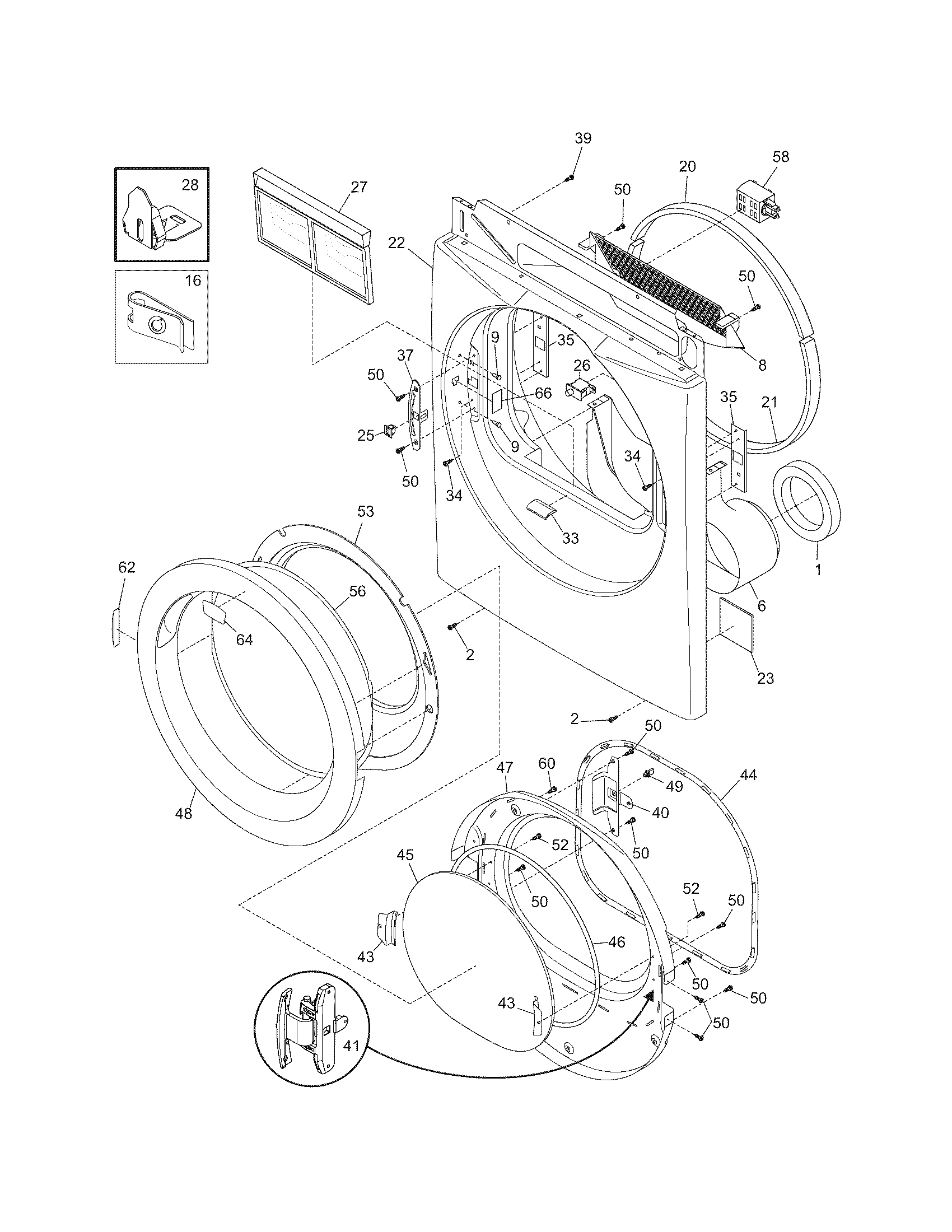 Frigidaire AGQB7000ES0 front panel/lint filter diagram