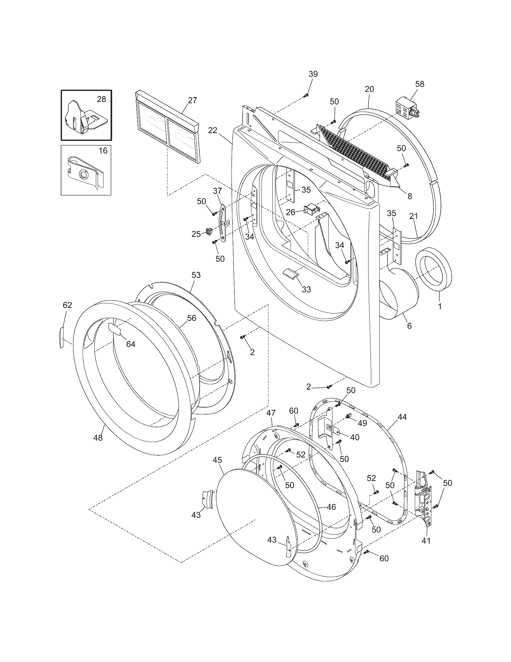Frigidaire AEQB6000ES1 front panel/lint filter diagram